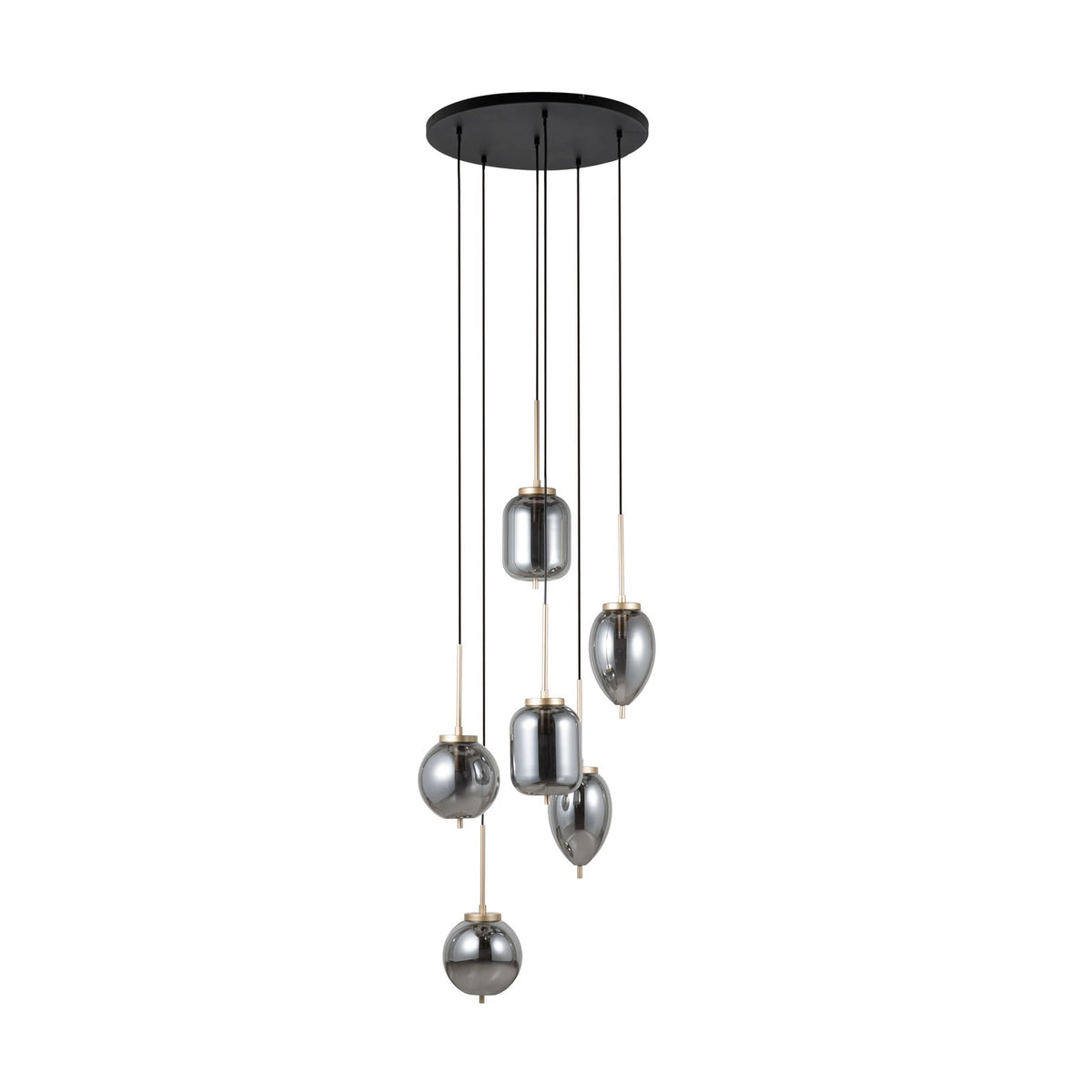 Lucande Hängeleuchte Pendelleuchte Elani Glas schwarz gold E14 LED 6-flammig - 4255830906374