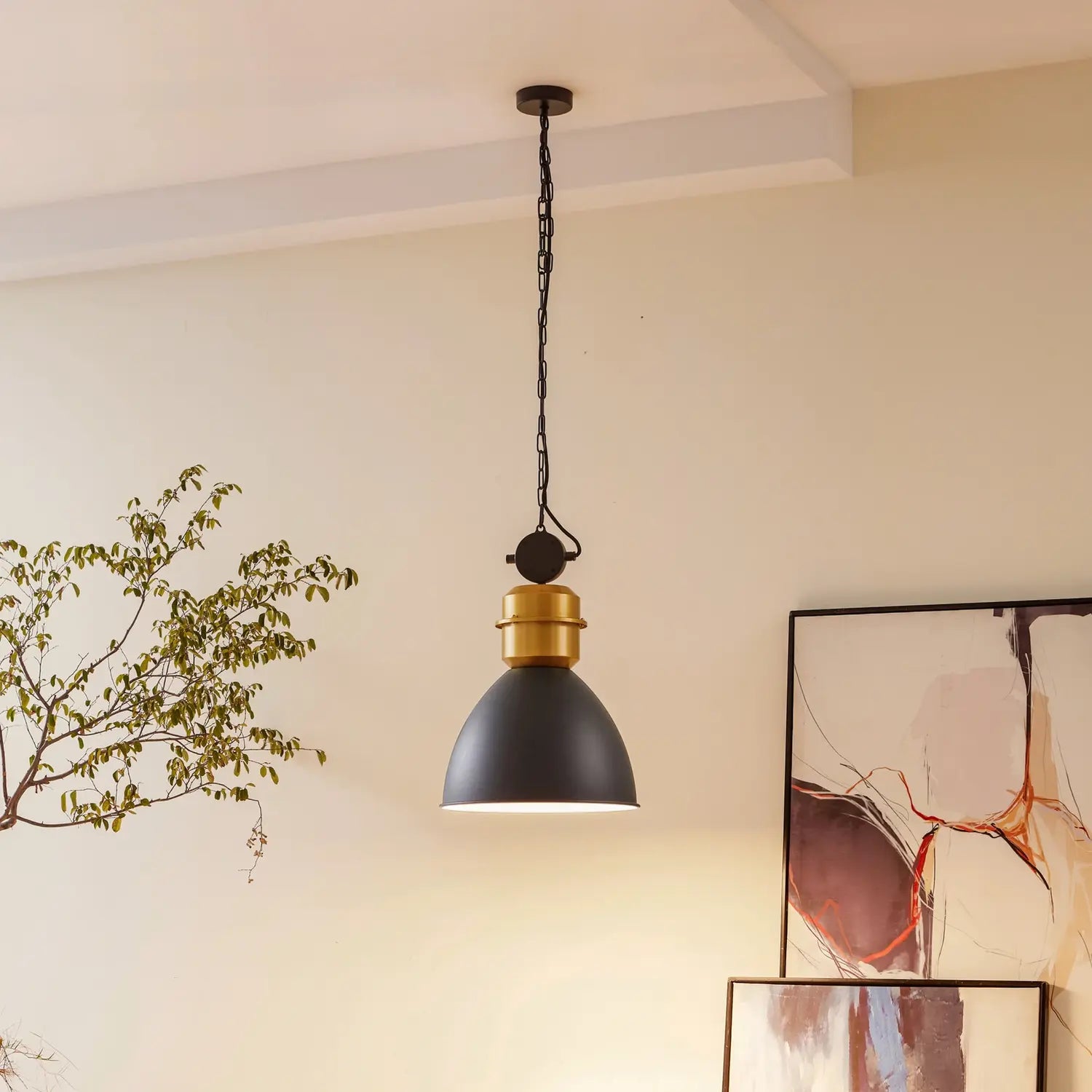 B-Ware Lucande Hängeleuchte Pendelleuchte Kaeloria Schwarz/Messing Alu ø 35 Cm E27  - 4251911768312