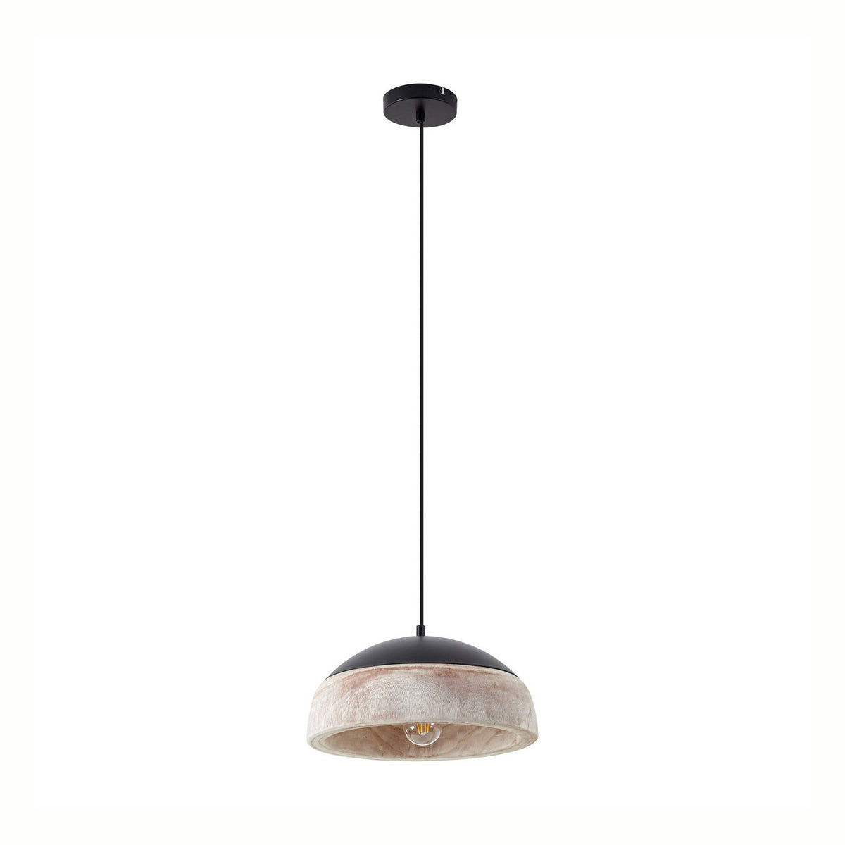 Lucande Hängeleuchte Leivar LED Pendelleuchte dimmbar Holz schwarz Ø35cm 15cm - 4255830906558