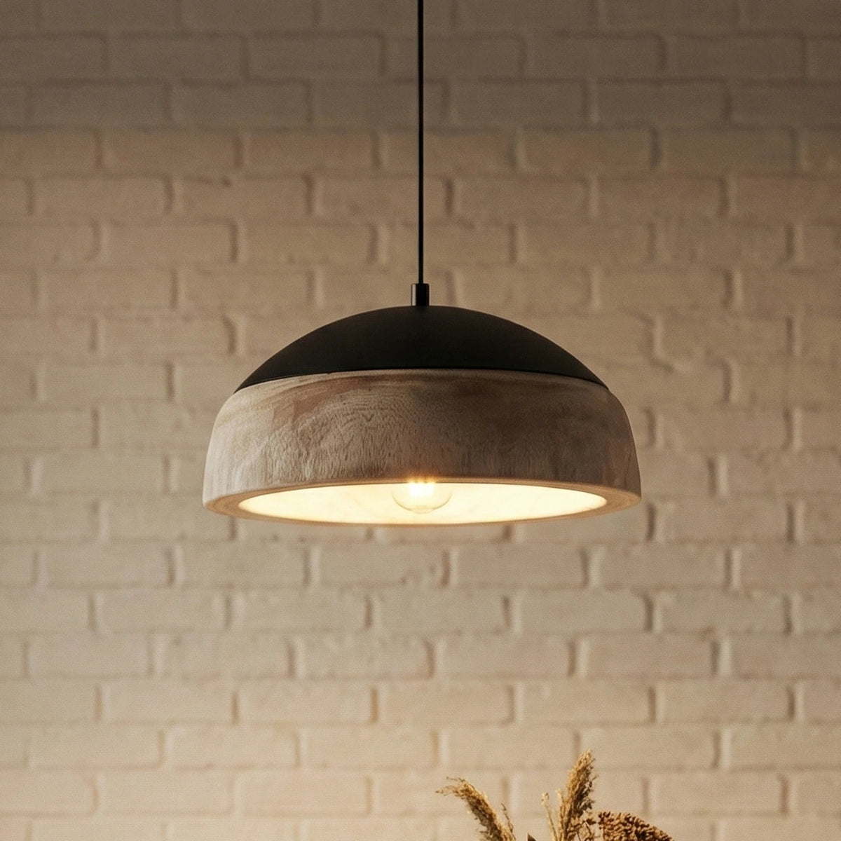 Lucande Hängeleuchte Leivar LED Pendelleuchte dimmbar Holz schwarz Ø35cm 15cm - 4255830906558