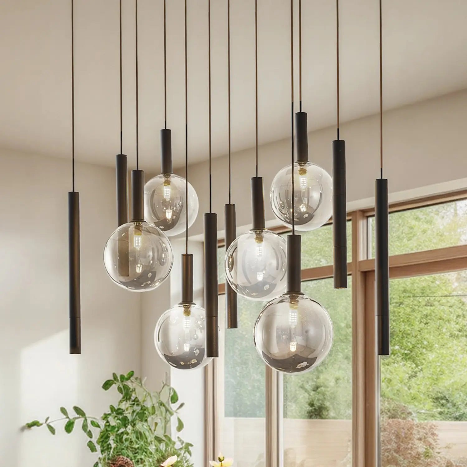 B-Ware Lucande Hängeleuchte Pendelleuchte Lumavia Glas Schwarz Klar 12 Flg G9344