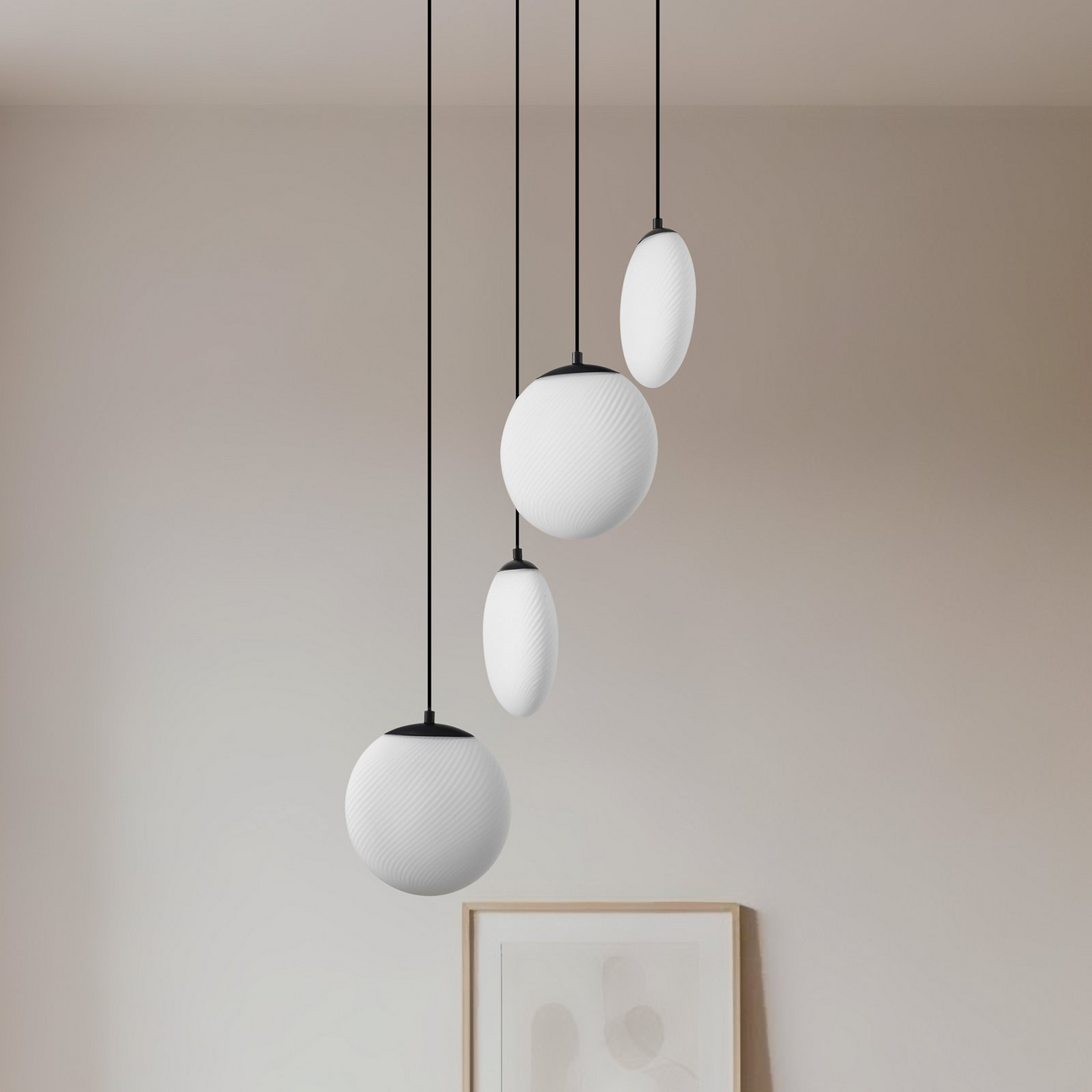 B-Ware Lucande Hängeleuchte Pendelleuchte Lunelle Schwarz Glas 4flg ø 40cm - 4255830900631