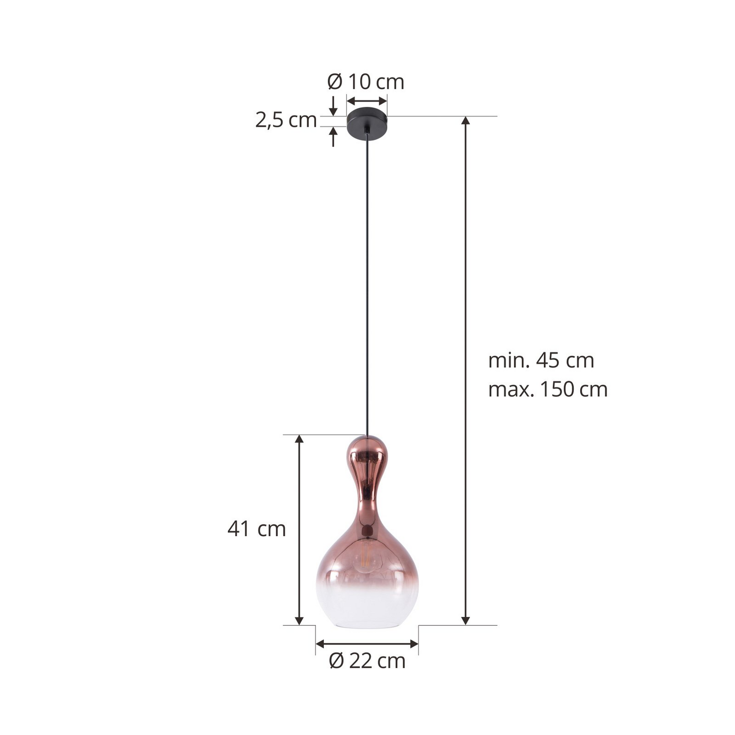 Lucande Hängleuchte Pendelleuchte Lampe Licht Kupfer Glas 22cm E27 1 Flammig B-Ware - 4251911778274
