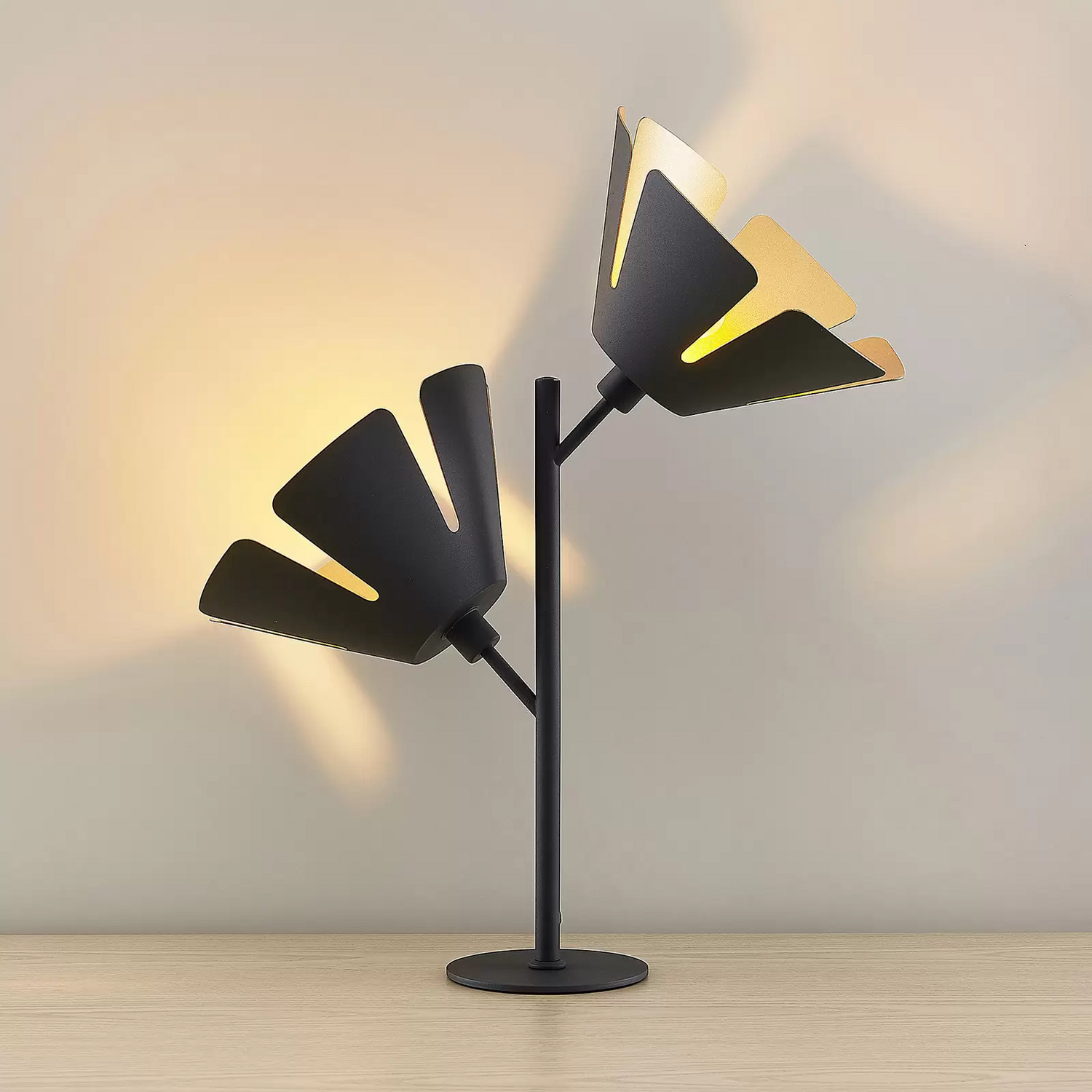 B-Ware Lucande Jemmily Tischleuchte Schreibtischlampe Lampe Zweiflammig Schwarz Gold644