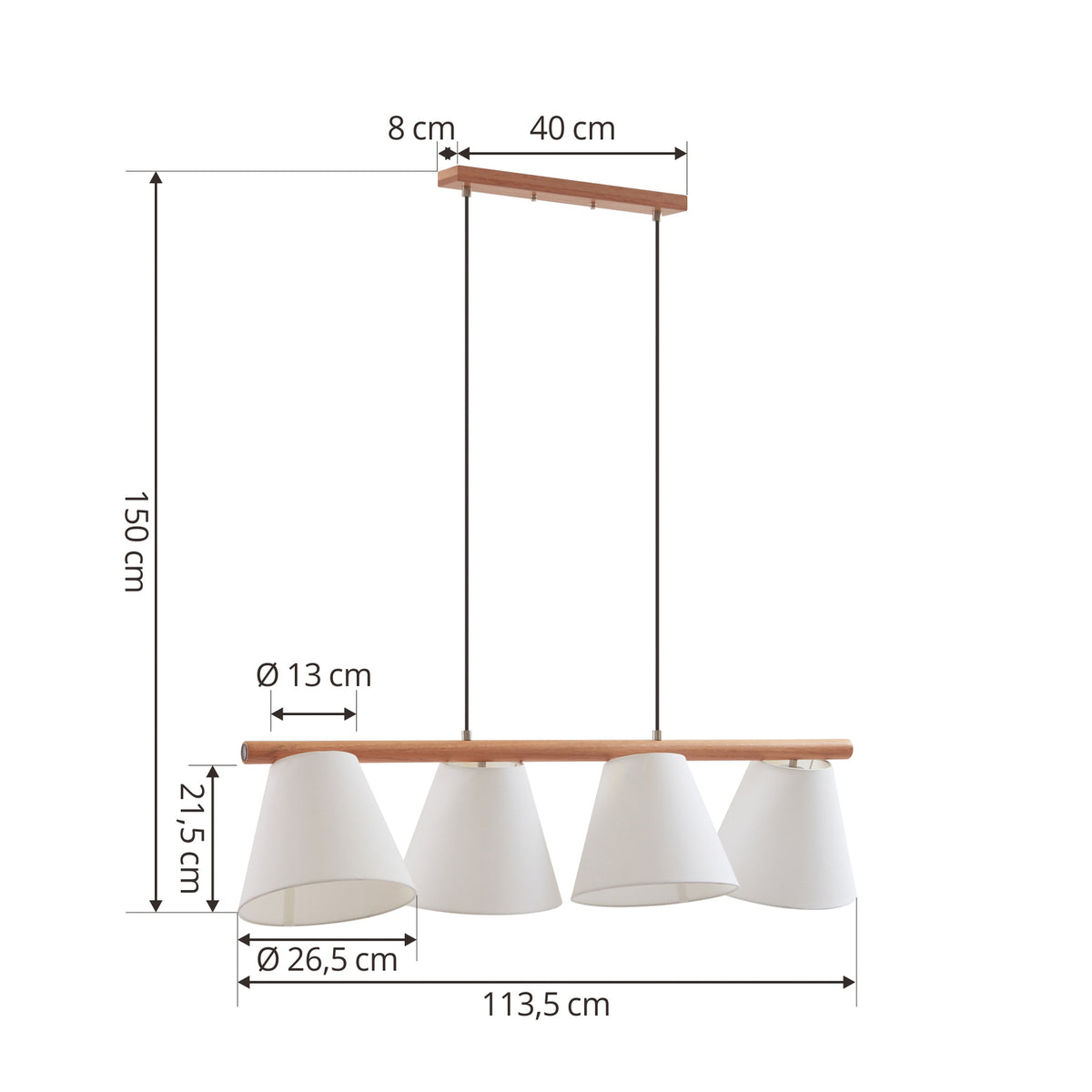 Lucande Jinda Hängeleuchte Hängelampe Deckenlampe Leuchte Lampe Holz Stoff weiß - 4251911756920