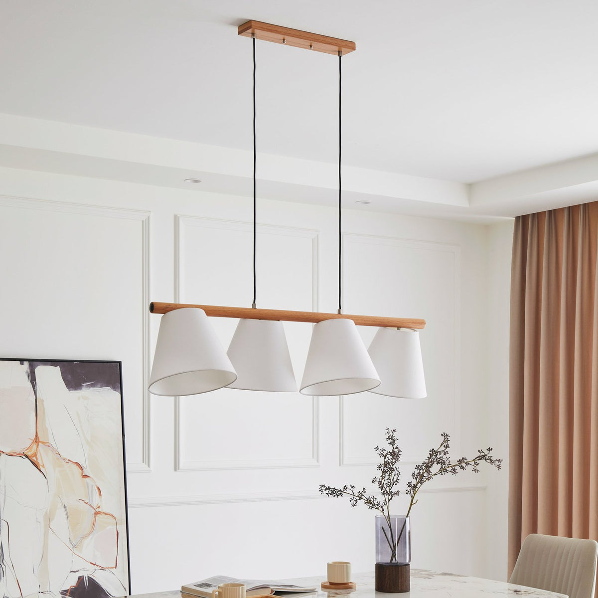 Lucande Jinda Hängeleuchte Hängelampe Deckenlampe Leuchte Lampe Holz Stoff weiß - 4251911756920