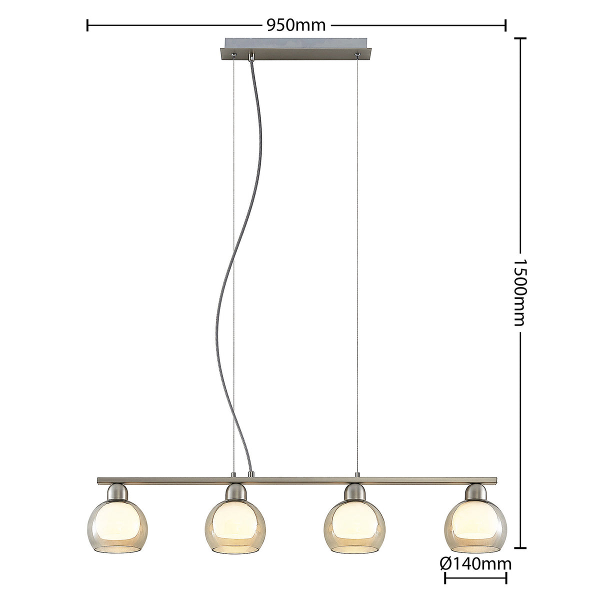 Lucande Kaiya Hängeleuchte Leuchte Lampe Hängelampe Glas vierflammig - 4251911738179