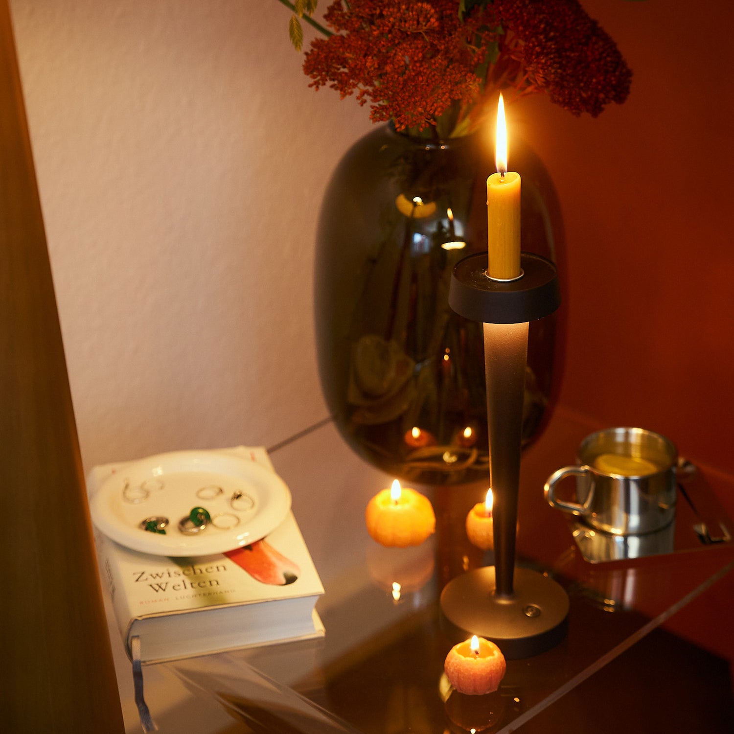 B-Ware Kerzenständer Leuchte Vase Lucande Akku Led Lea Dunkelbraun 28 Cm - 4255830900297