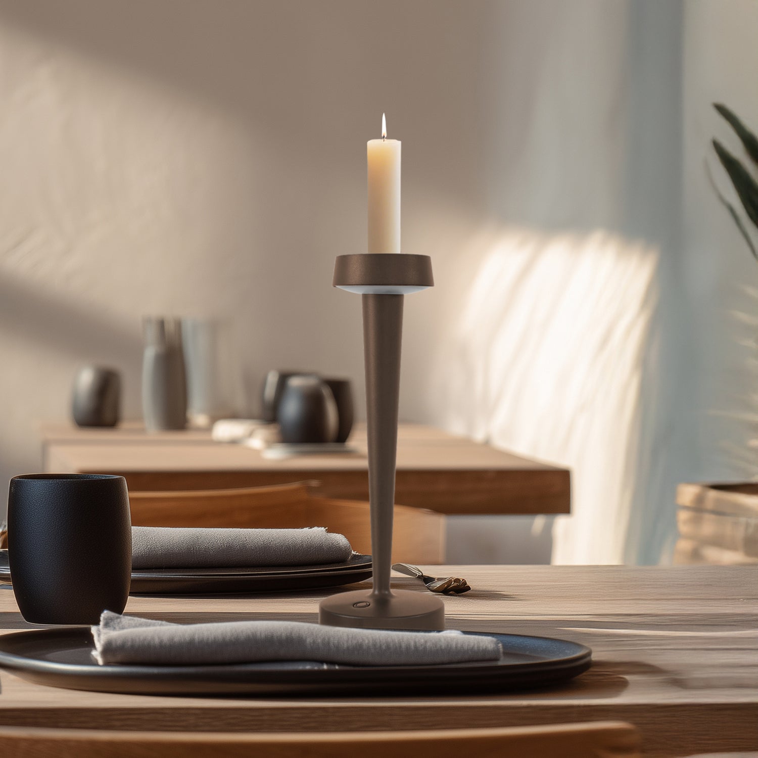 B-Ware Kerzenständer Leuchte Vase Lucande Akku Led Lea Dunkelbraun 28 Cm - 4255830900297