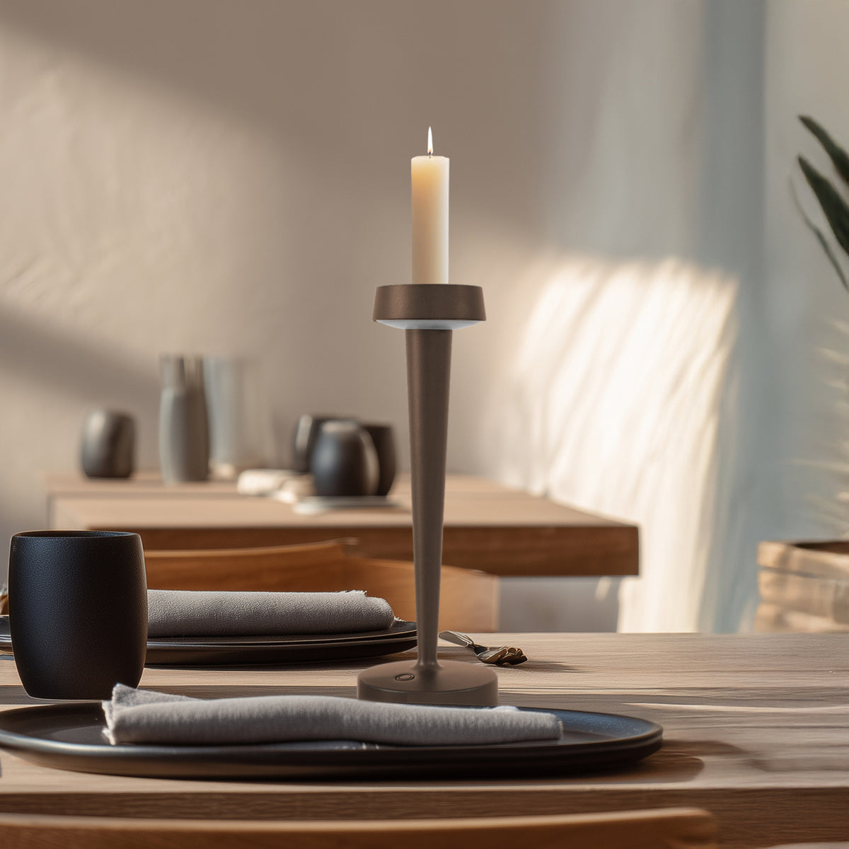 Kerzenständer Leuchte Vase Lucande Akku LED Lea Dunkelbraun 28 cm - 4255830900297