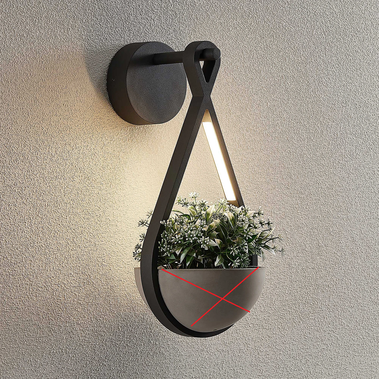 Lucande Außenwandleuchte Wandlampe LED Florka Naturstein Blumenampel Pflanzsc65 - 4251096580778
