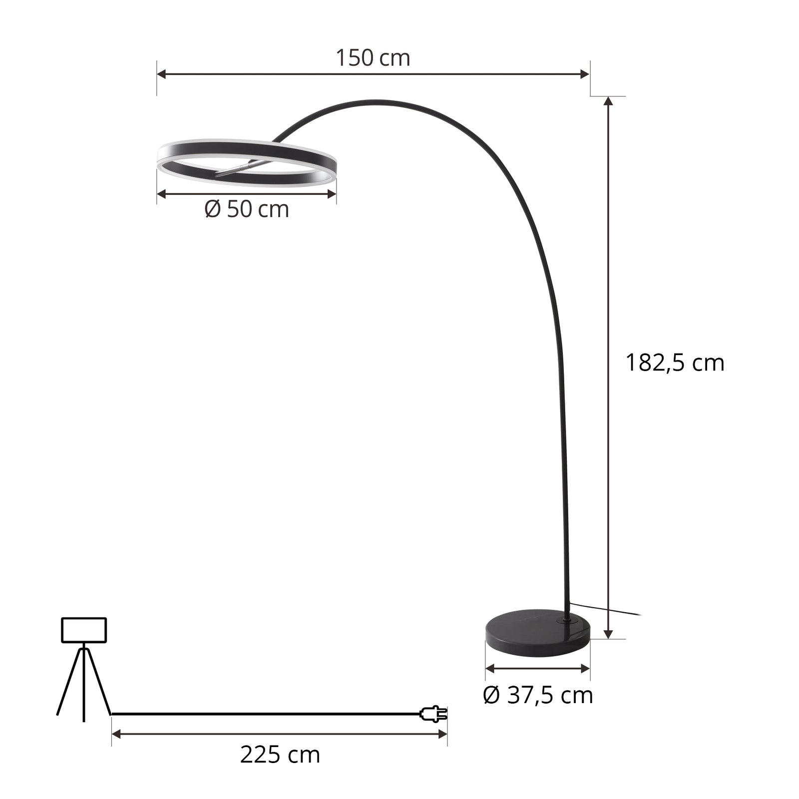 Lucande Stehlampe Bogenlampe Yekta LED dimmbar schwarz Wohnzimmerlampe - 4251911761955