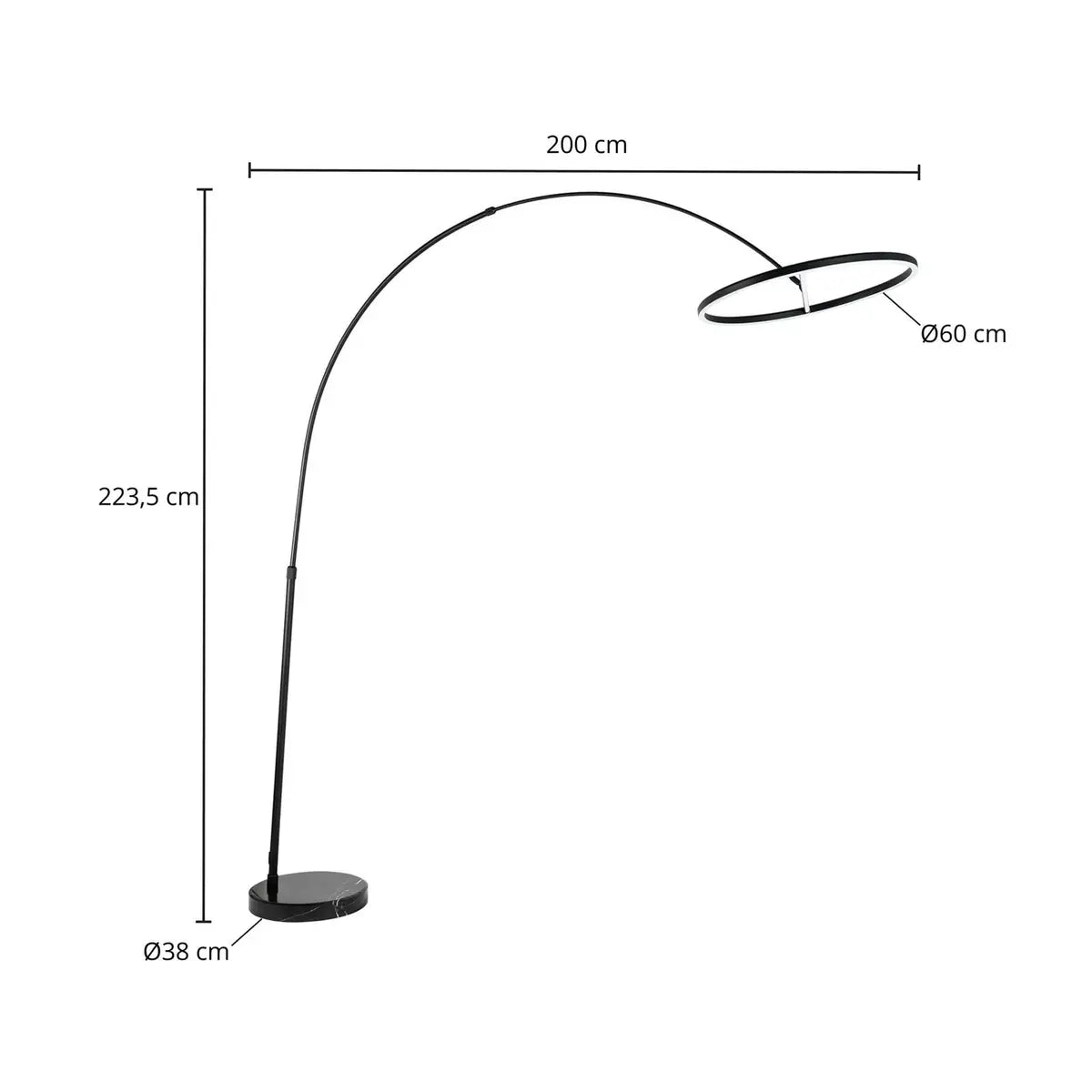 Lucande Stehleuchte Virvera LED Lampe Bogenleuchte schwarz 223,5cm modern - 4251911740295