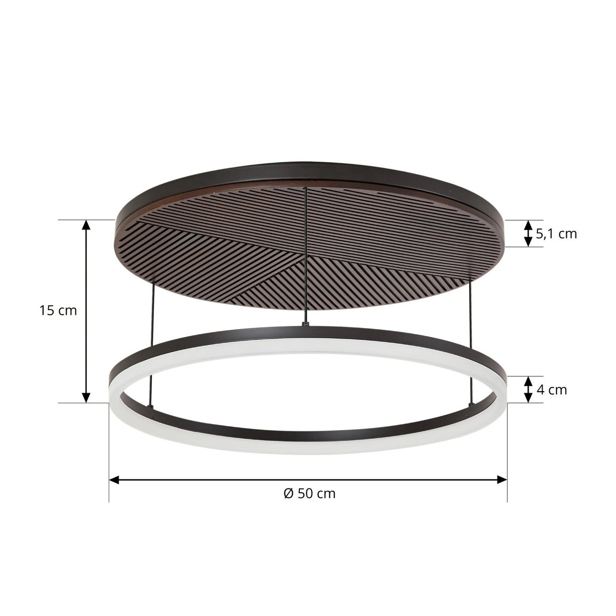 Lucande Deckenlampe Leuchte Orven LED dimmbar schwarz Holz Ø50cm 24cm hoch - 4255830900747