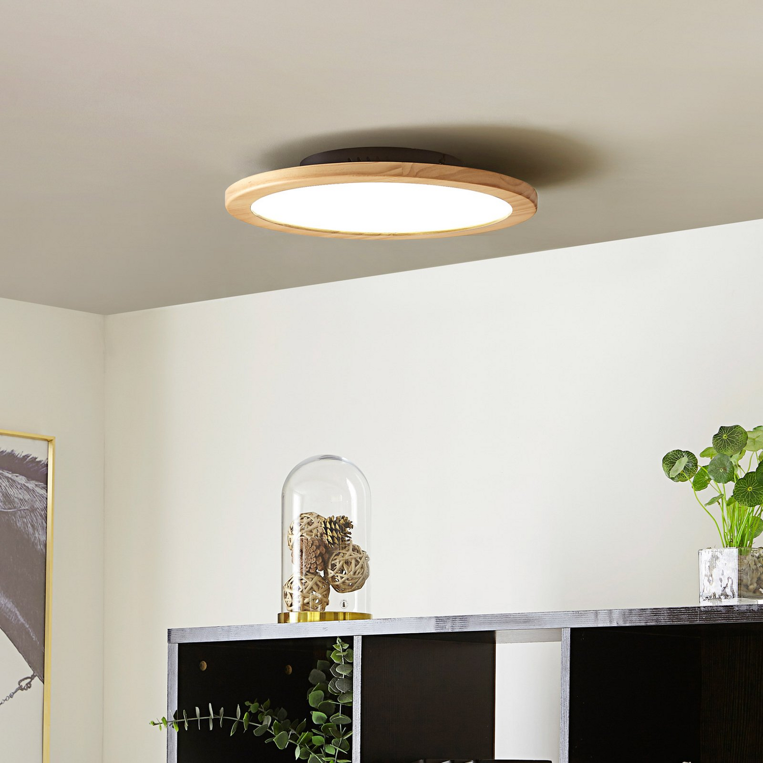 B-Ware Lucande Deckenleuchte Deckenlampe Led Joren Holz Fernbedienung Rund Wohnzimmer