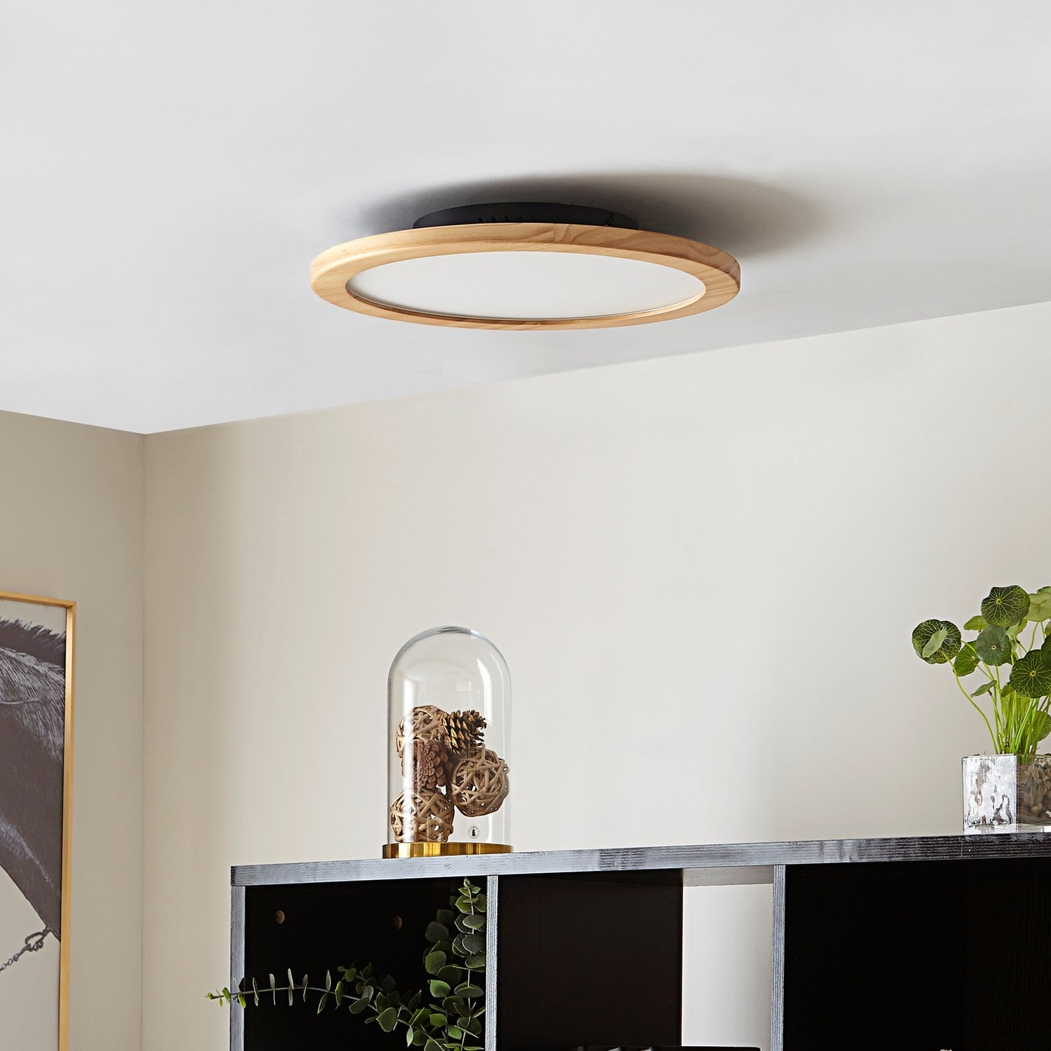 B-Ware Lucande Deckenleuchte Deckenlampe Led Joren Holz Fernbedienung Rund Wohnzimmer
