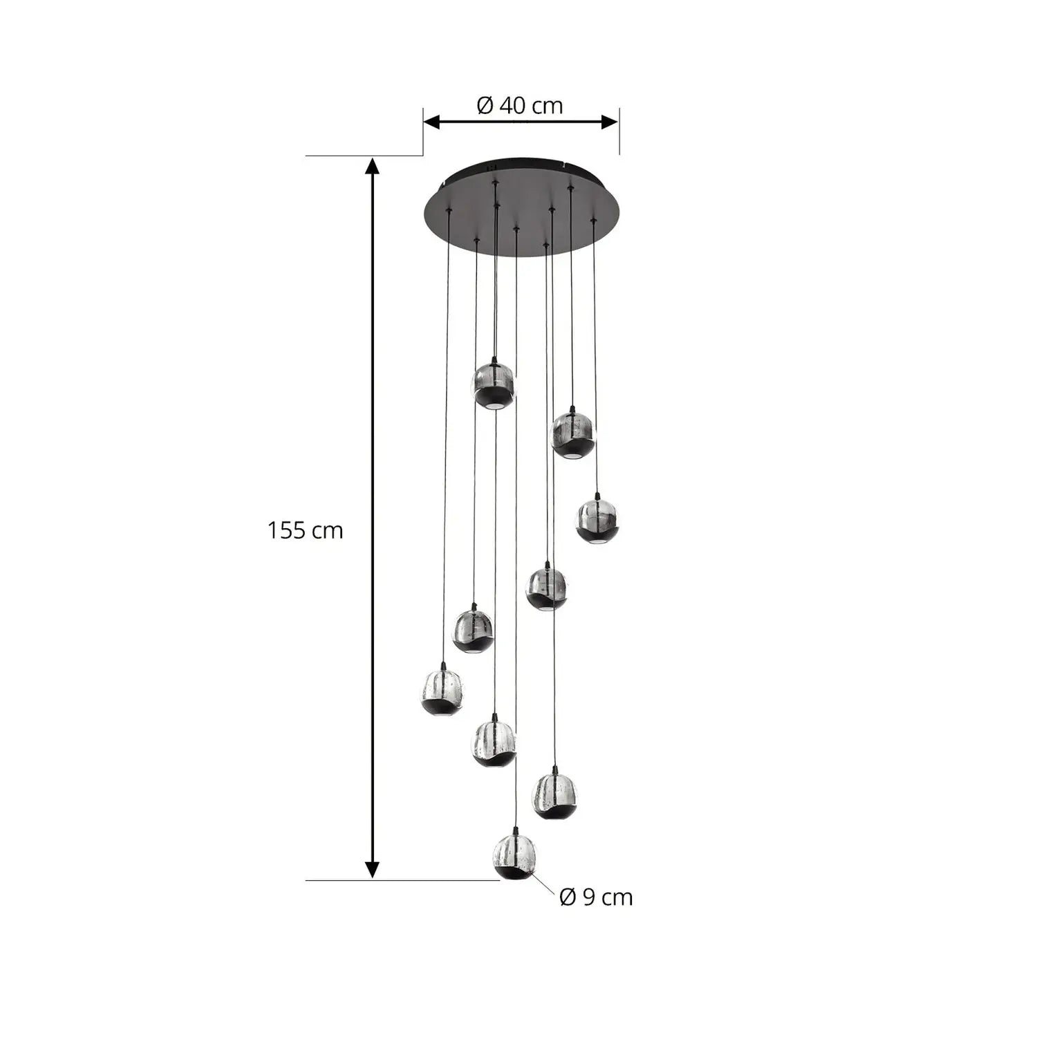 B-Ware Lucande Pendelleuchte Hängelampe Led Schwarz Glas Metall Transparent Getönt671