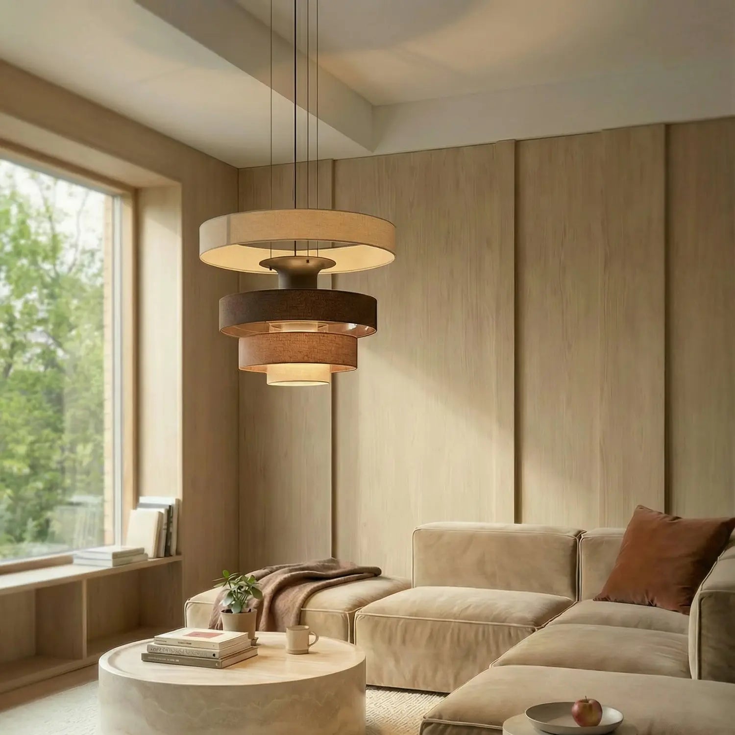 B-Ware Lucande Pendelleuchte Hängelampe Led Peldano Textil Braun Beige ø 50 Cm Warmweiß - 4255830901188