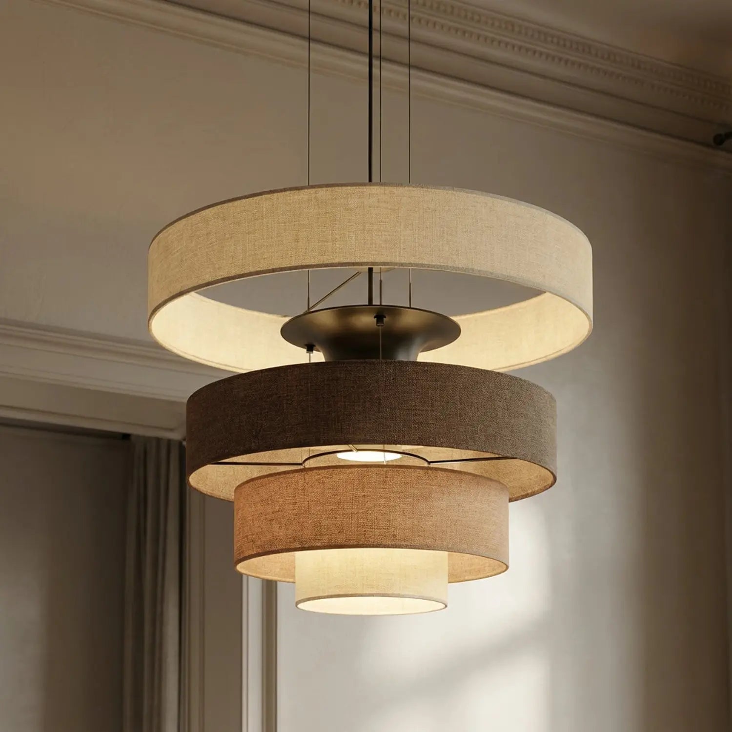 B-Ware Lucande Pendelleuchte Hängelampe Led Peldano Textil Braun Beige ø 50 Cm Warmweiß - 4255830901188