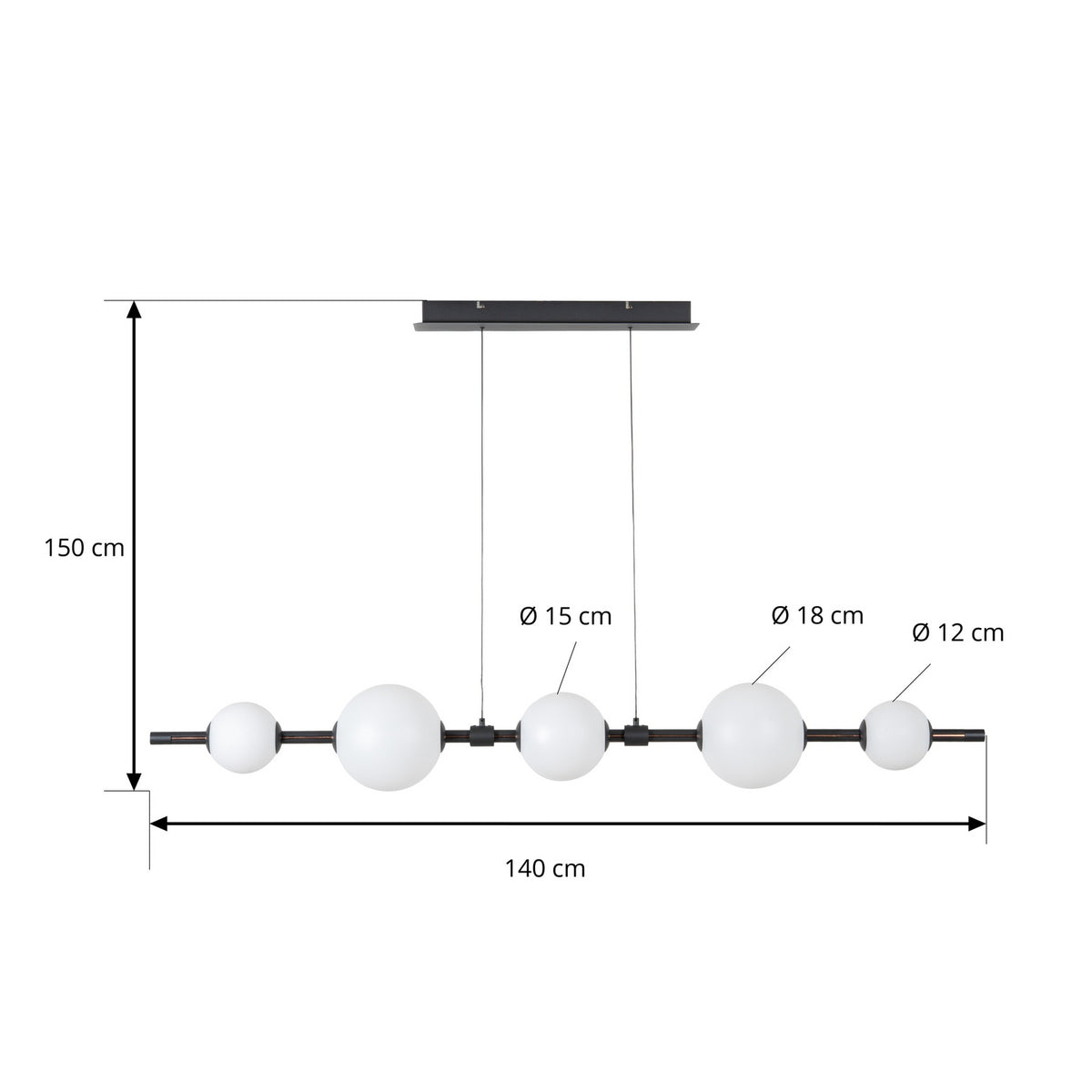 Lucande Pendelleuchte LED-Hängeleuchte Tanira schwarz weiß 140cm, step-dim - 4255830906411