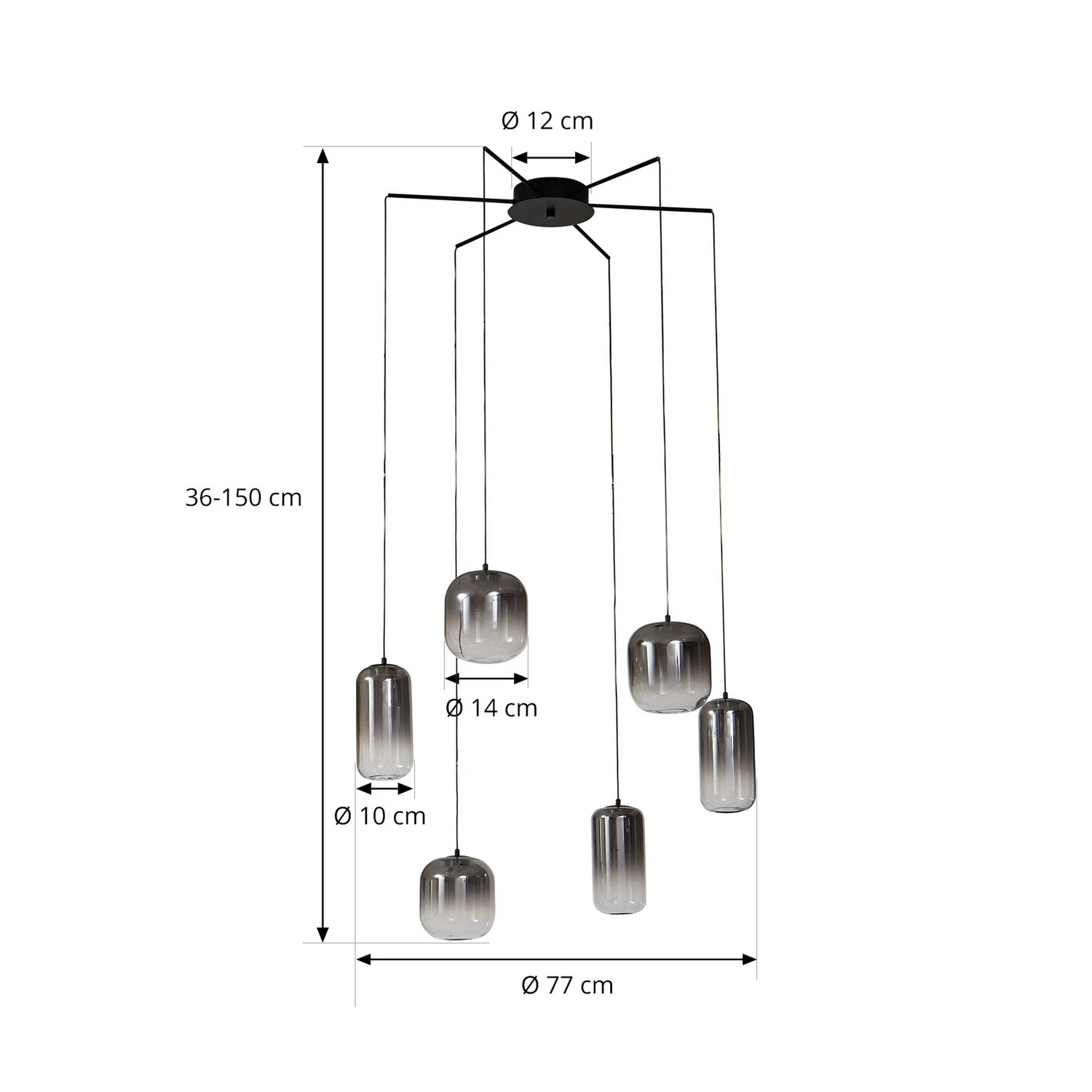 B-Ware Lucande Pendelleuchte Hängeleuchte Led Avelina Grau Glas Metall Rauchgrau 6 Flam - 4251911786569