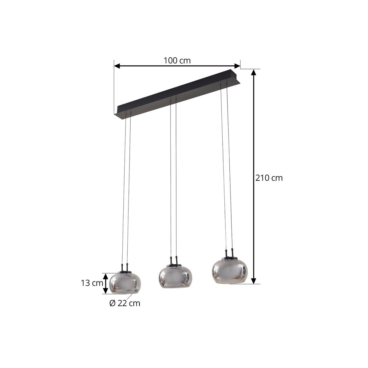 Lucande LED Hängeleuchte Pendellampe Lampe rauchgrau Glas höhenverstellbar - 4251911791792
