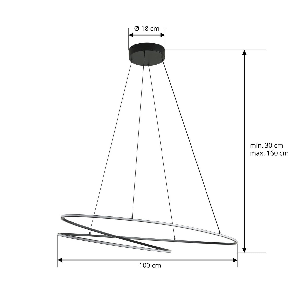 Lucande LED Hängeleuchte Pendelleuchte Beleuchtung schwarz dimmbar 100cm - 4255830903779