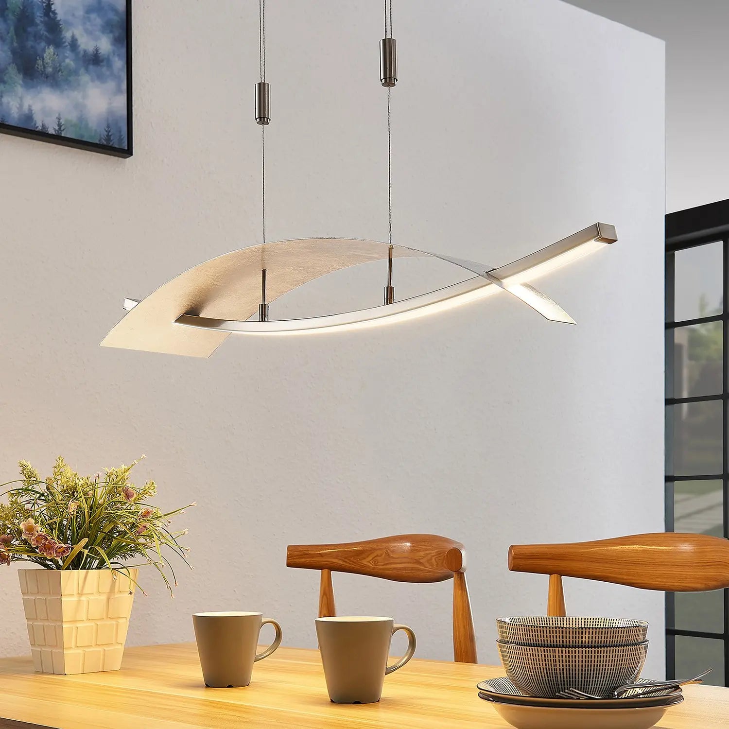 B-Ware Lucande Led Hängeleuchte Marija Pendelleuchte Deckenleuchte Wohnzimmer Silber