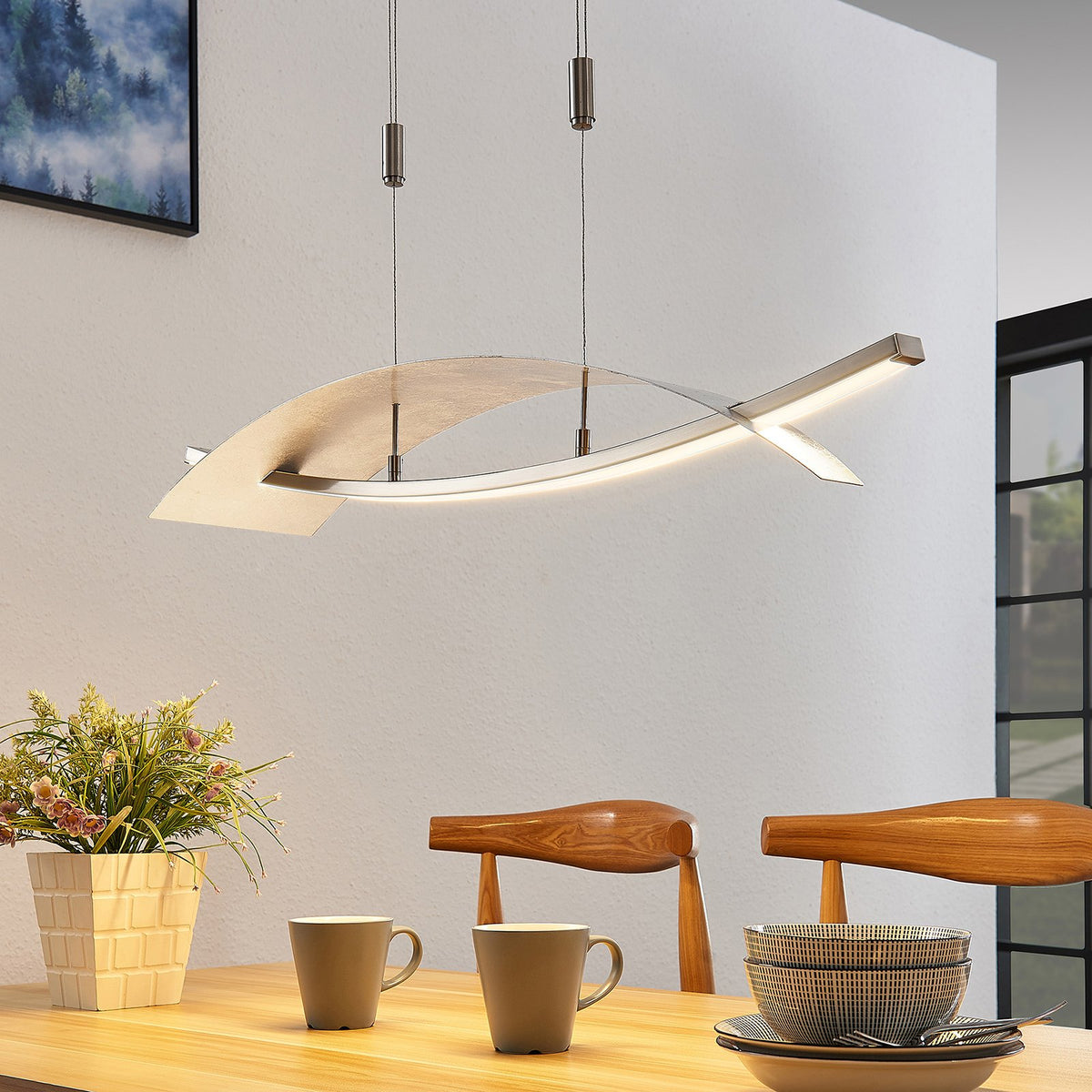 Lucande LED-Hängeleuchte Marija Pendelleuchte Deckenleuchte Wohnzimmer silber - 4251096553635