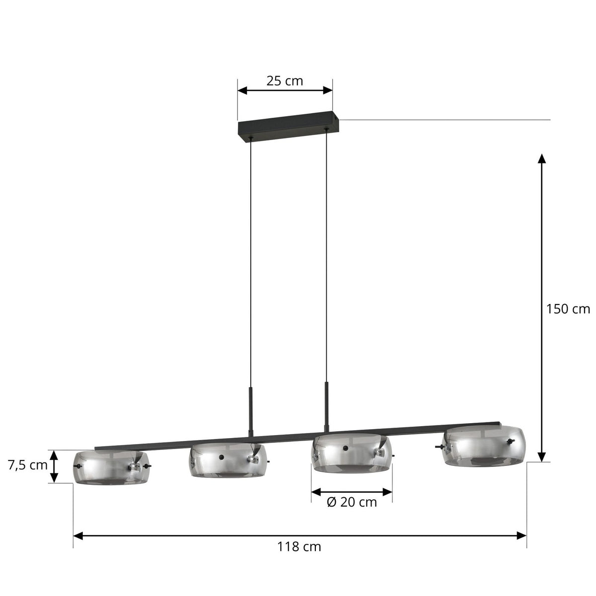 Lucande LED Hängeleuchte Pendelleuchte Martis schwarz dimmbar 4-flammig 3000K - 4255830904912