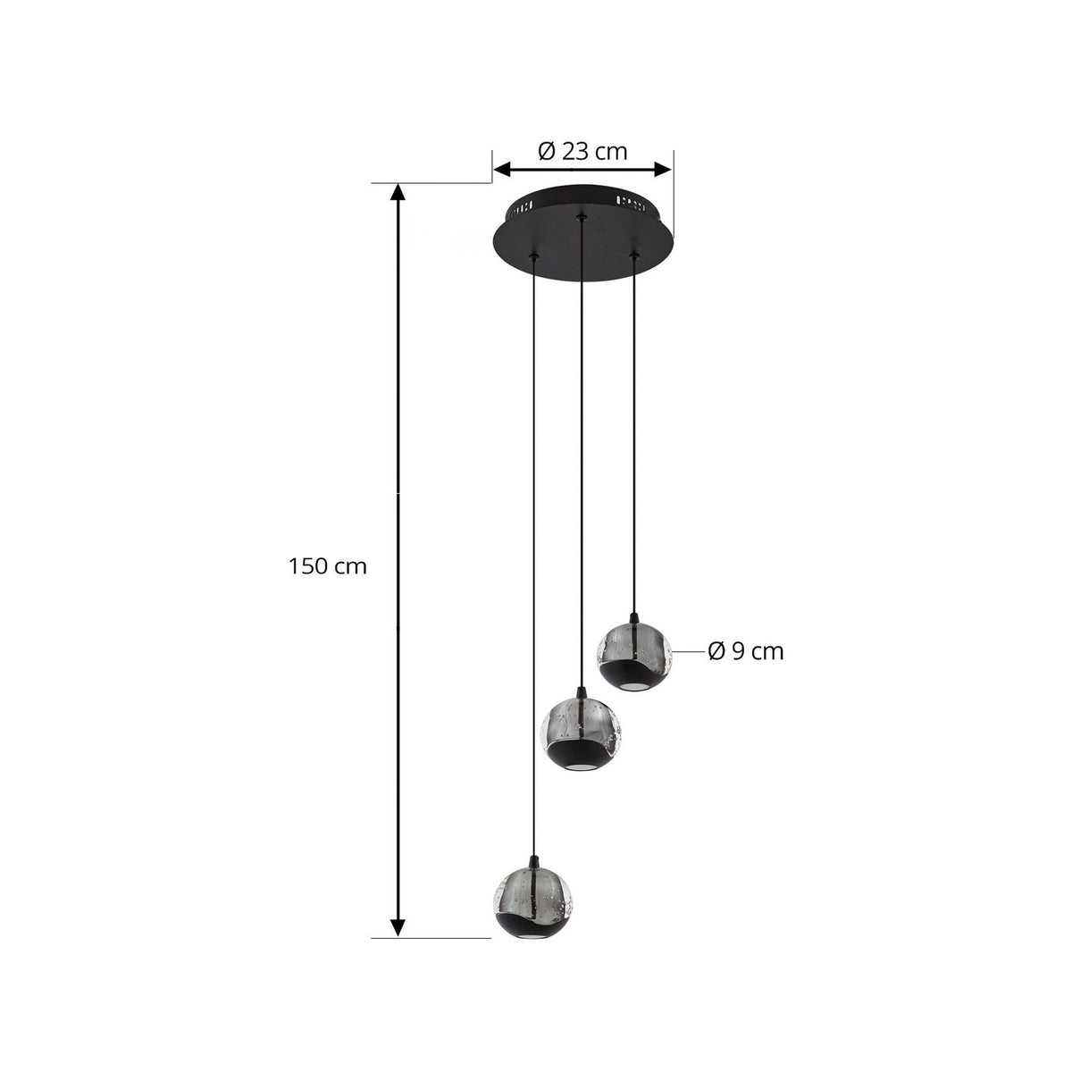 Lucande Pendelleuchte Hängelampe LED Hayley schwarz Glas 3-flammig 3000 K 15 W - 4251911798784