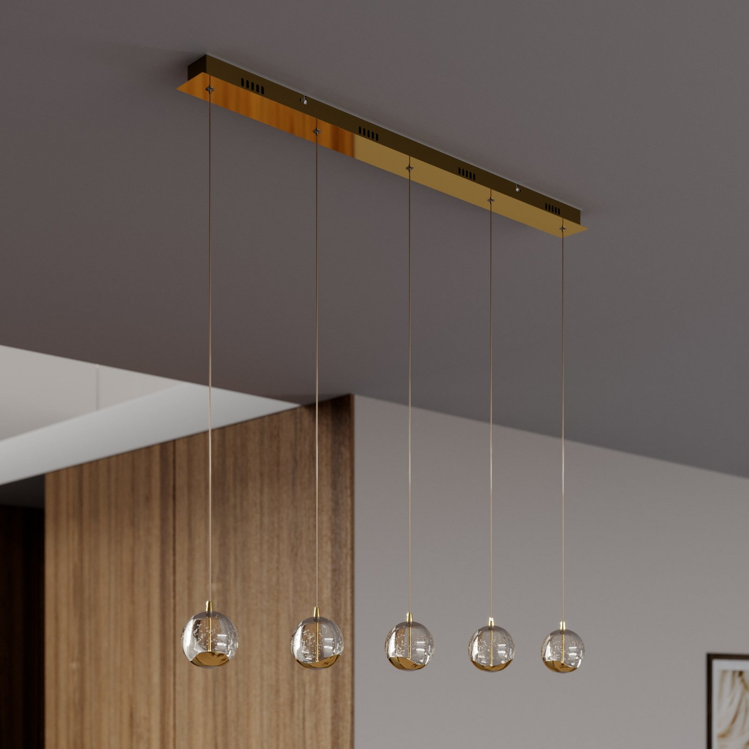 B-Ware Lucande Pendelleuchte Hängelampe Led Hayley Glas Gold Esstischlampe Länglich548