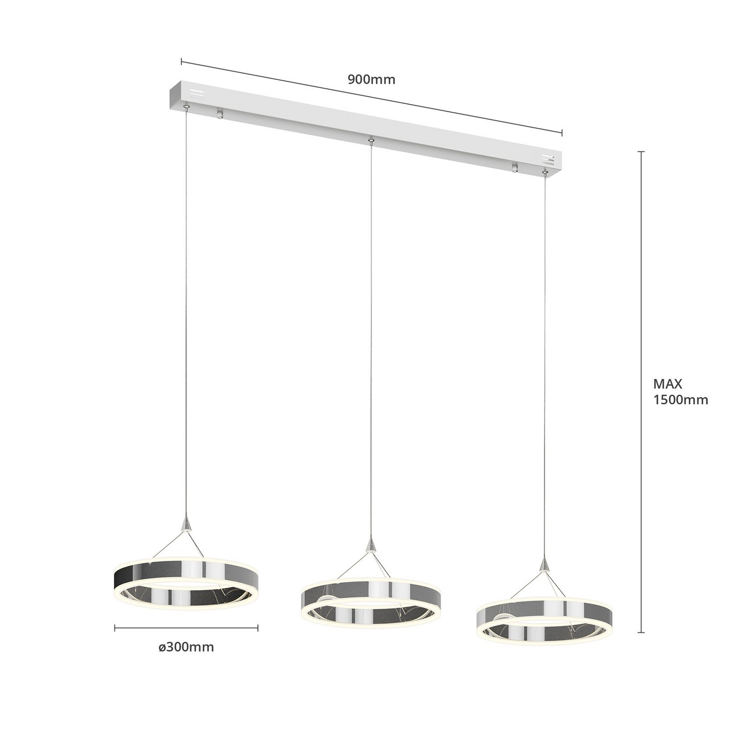 Suspension LED Lucande de qualité B, lampe de plafond Lyani à 3 anneaux, lampe suspendue