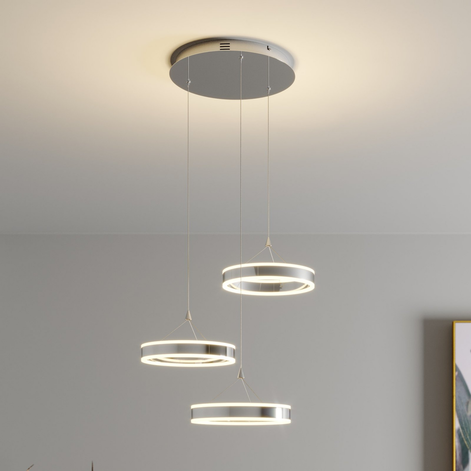 B-Ware Lucande Led Pendelleuchte Lyani Deckenlampe Hängeleuchte 3 Ringe Höhe Led Lampe