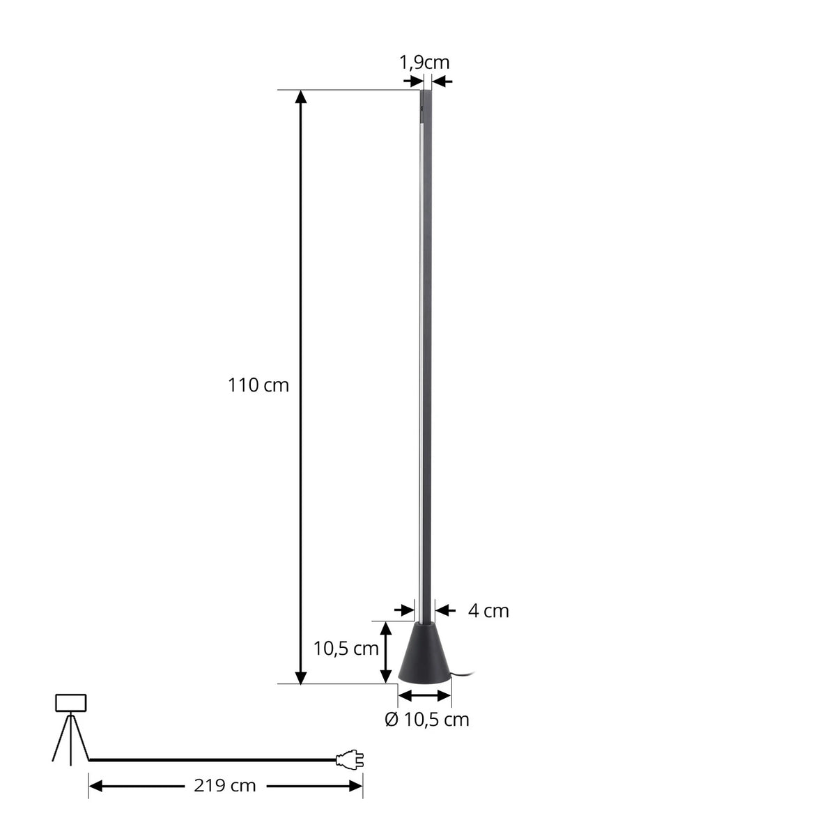 Lucande Stehleuchte Linija Standlampe LED schwarz Sensor Dimmer 110 cm 17W 3000K - 4251911793567