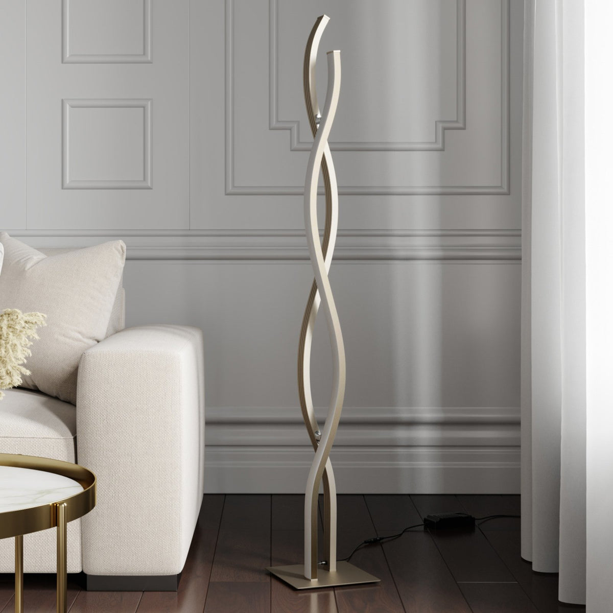 Lucande Stehleuchte Stehlampe LED Mairia Alu Wohnzimmer dimmbar wellenförmig - 4251096572919