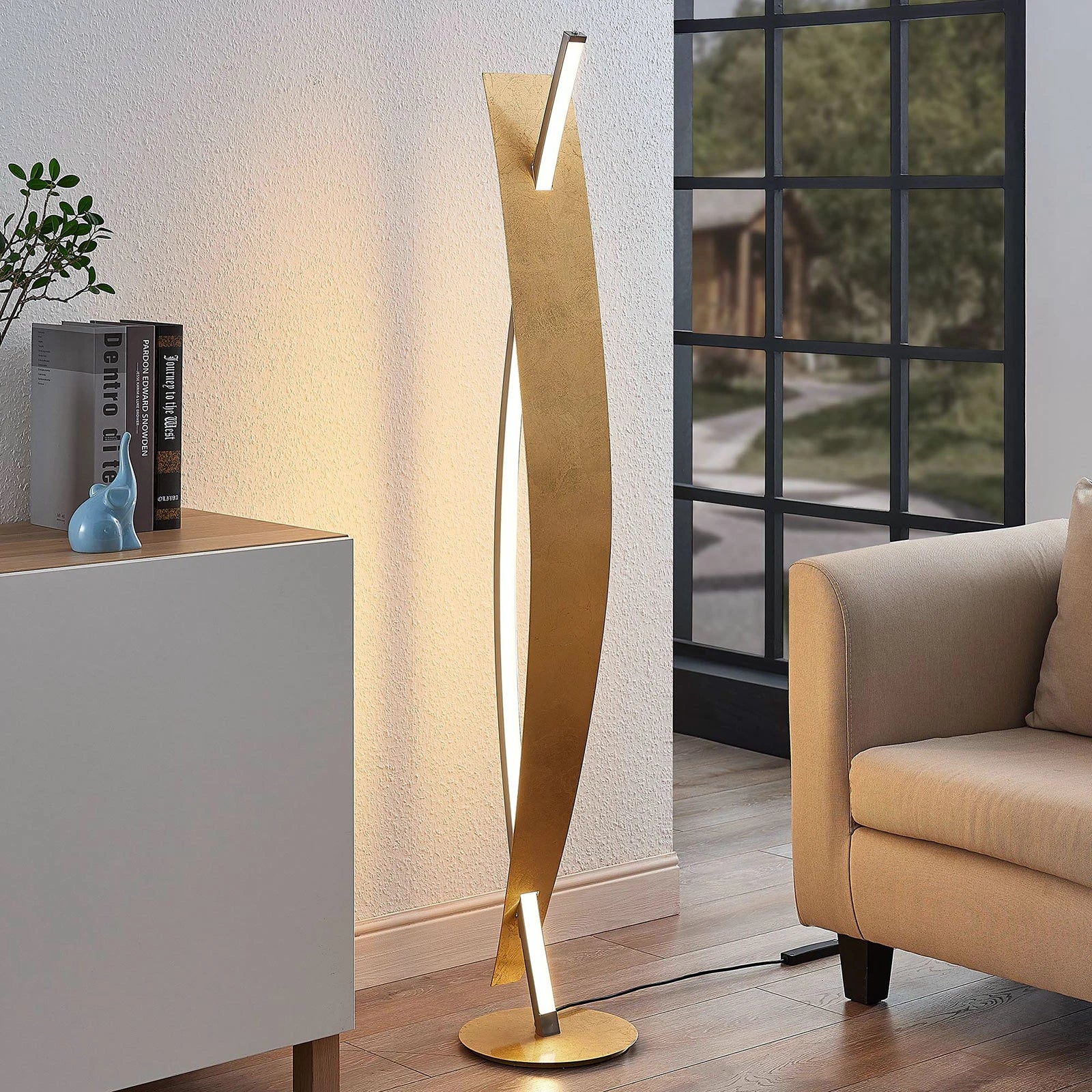 Lucande Stehleuchte Standlampe LED gold Marija Metall Kunststoff dimmbar - 12753289658028