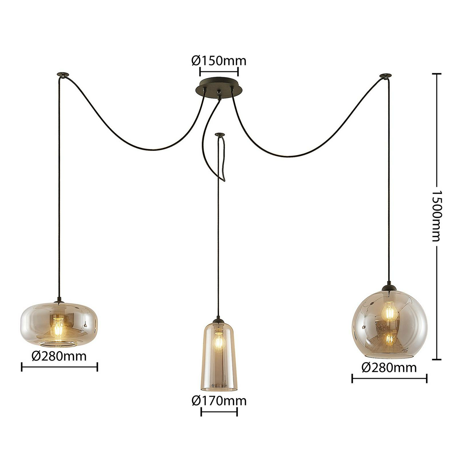 B-Ware Lucande Zyli Pendelleuchte Hängeleuchte Deckenlampe Lampe Dreiflammig Rauchg817
