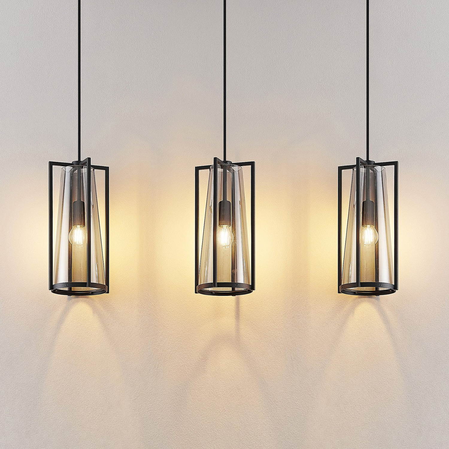 Suspension Lucande Rufina de qualité B, à trois lumières, de forme allongée, luminaire, plafonnier, lumière