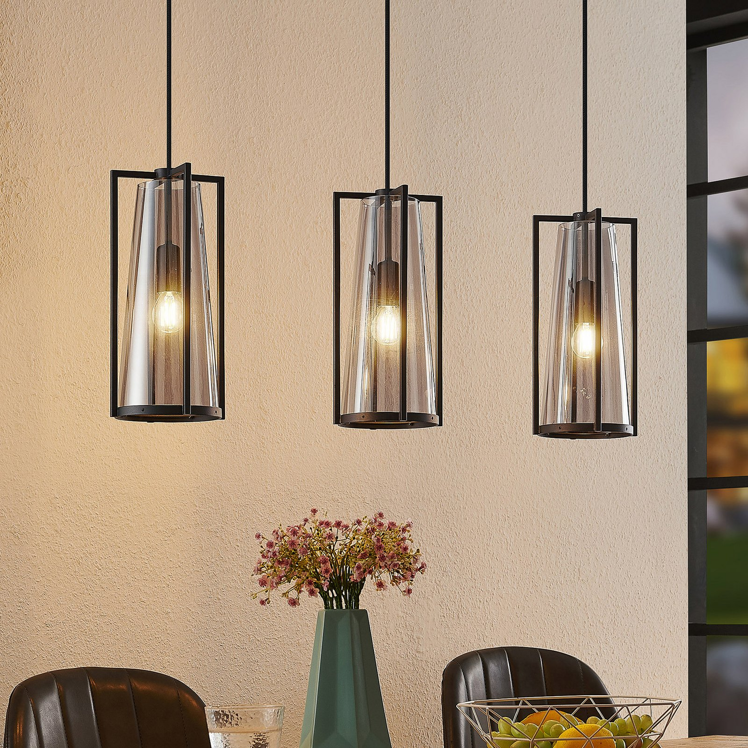Suspension Lucande Rufina de qualité B, à trois lumières, de forme allongée, luminaire, plafonnier, lumière