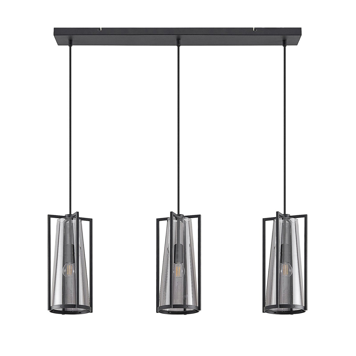 Lucande Pendelleuchte LED Hängelampe Rufina 3-flg länglich Rauchglas schwarz - 4251911725407