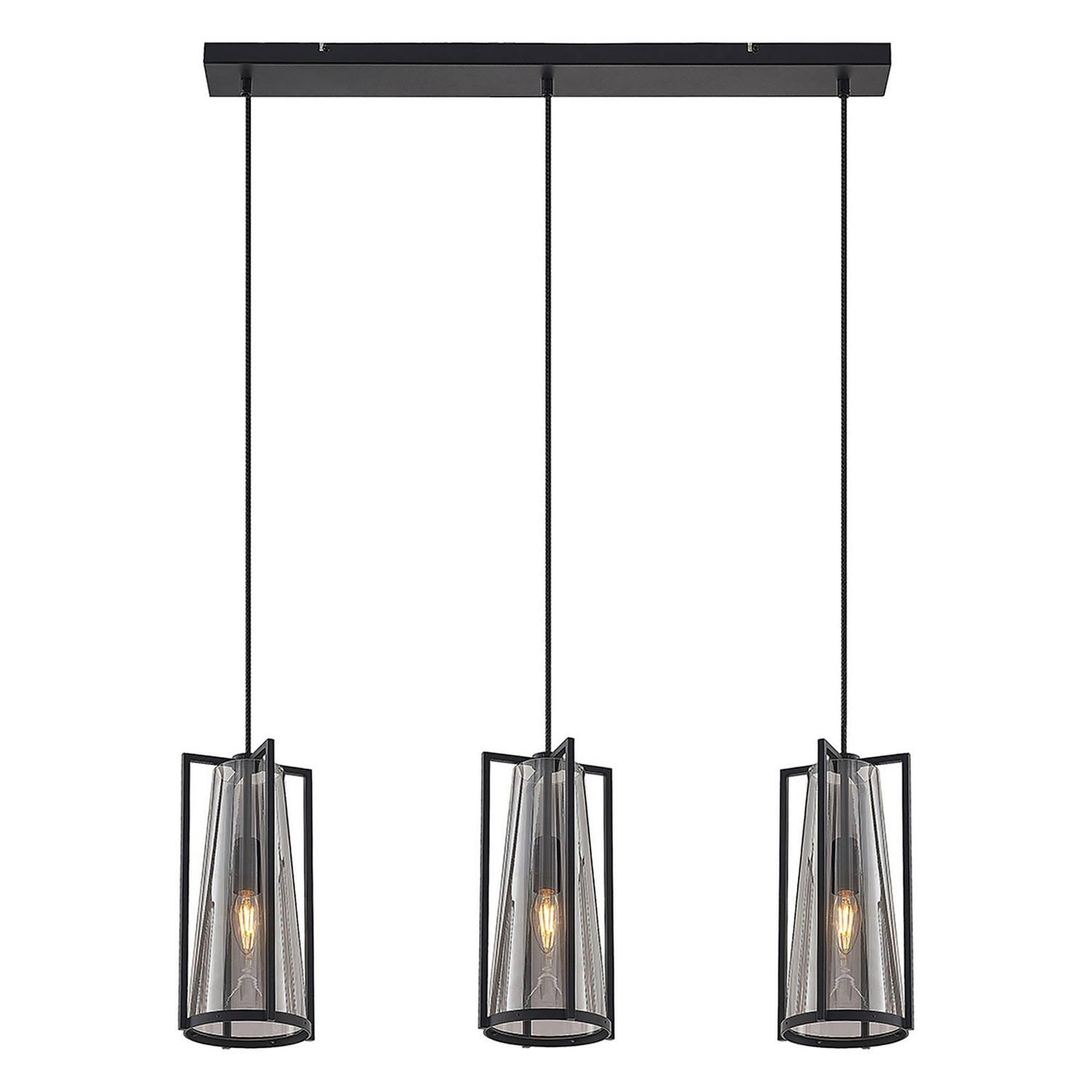 B-Ware Lucande Pendelleuchte Led Hängelampe Rufina 3 Flg Länglich Rauchglas Schwarz