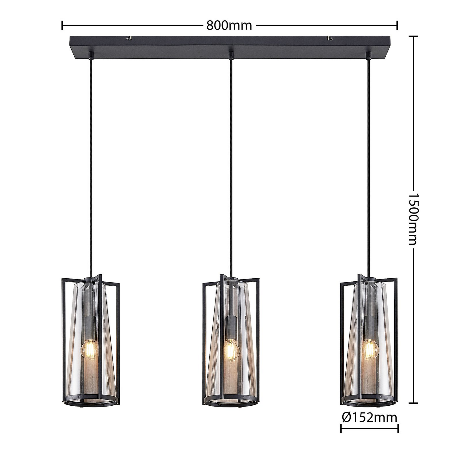 Suspension Lucande Rufina de qualité B, à trois lumières, de forme allongée, luminaire, plafonnier, lumière
