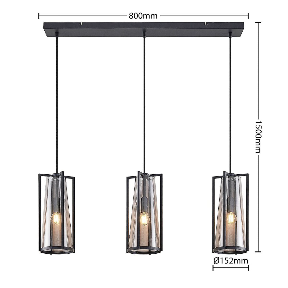 Lucande Pendelleuchte LED Hängelampe Rufina 3-flg länglich Rauchglas schwarz - 4251911725407