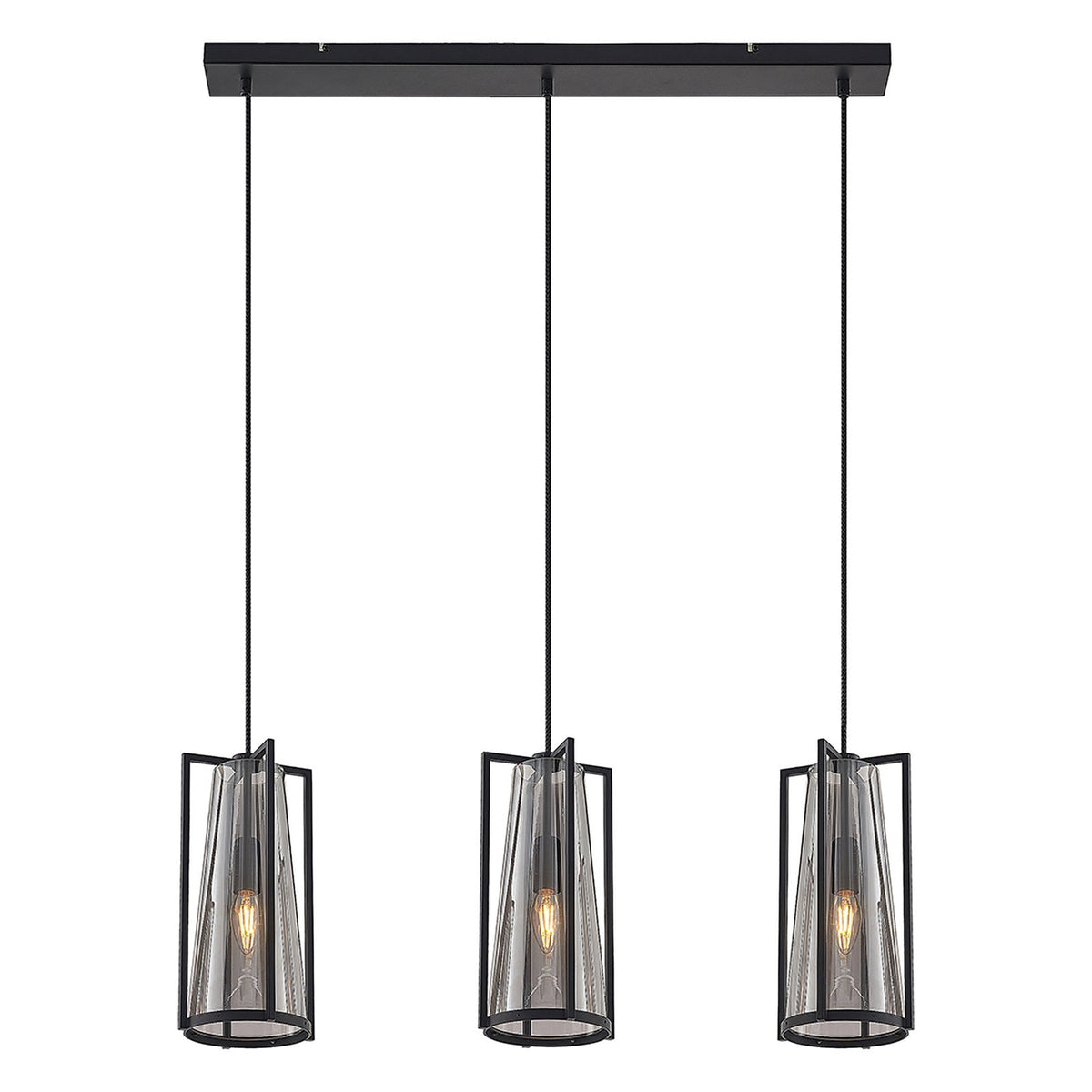 Lucande Pendelleuchte LED Hängelampe Rufina 3-flg länglich Rauchglas schwarz - 4251911725407