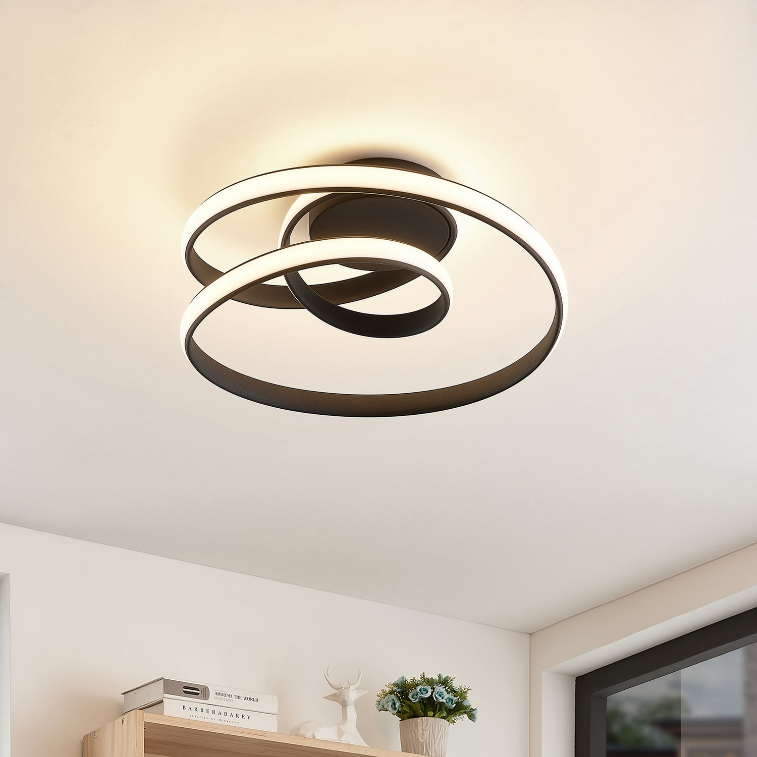 Plafonnier LED Lucande Sakina de qualité B, couleur sable noir