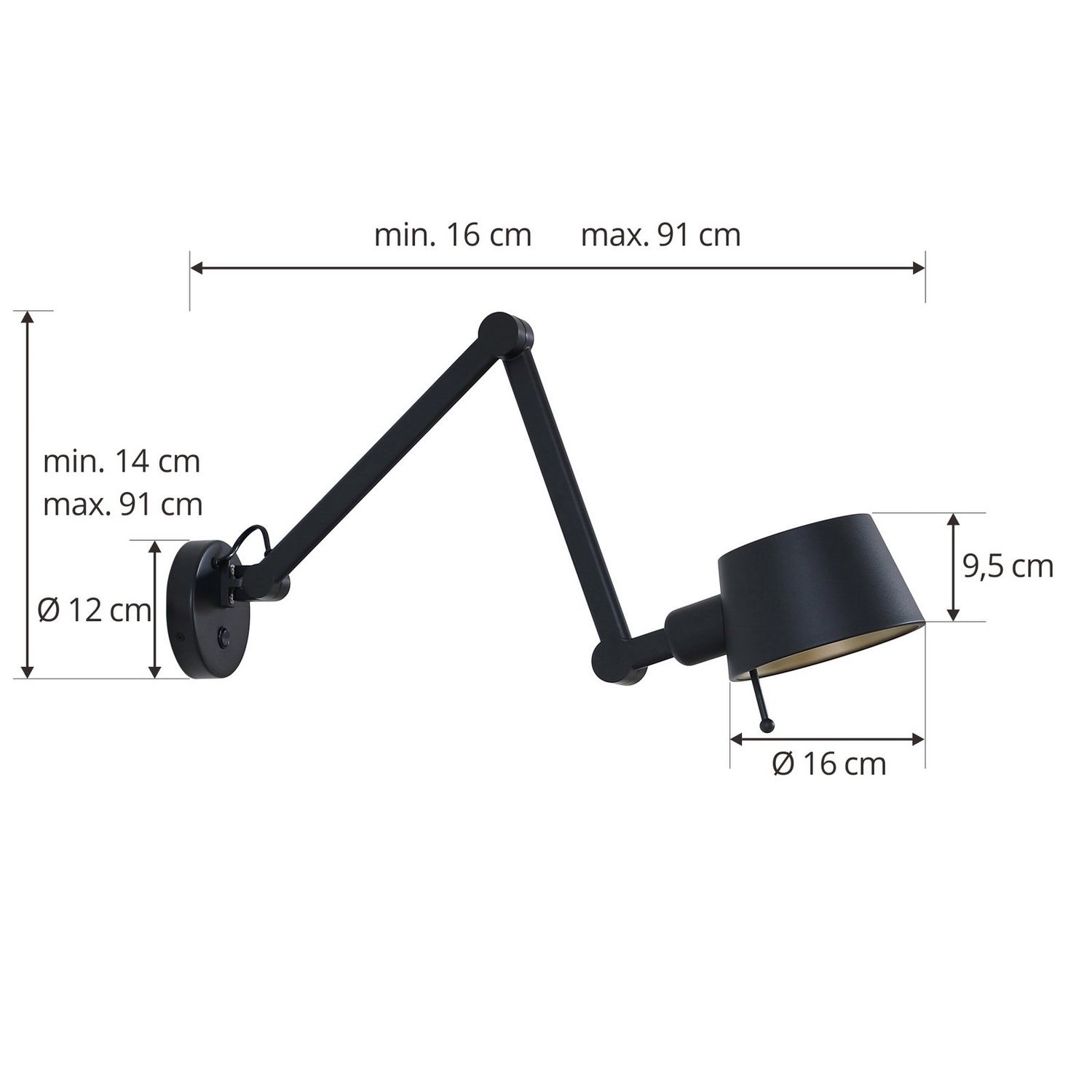 Lampe de table Lucande Silka noire réglable E27, qualité B.