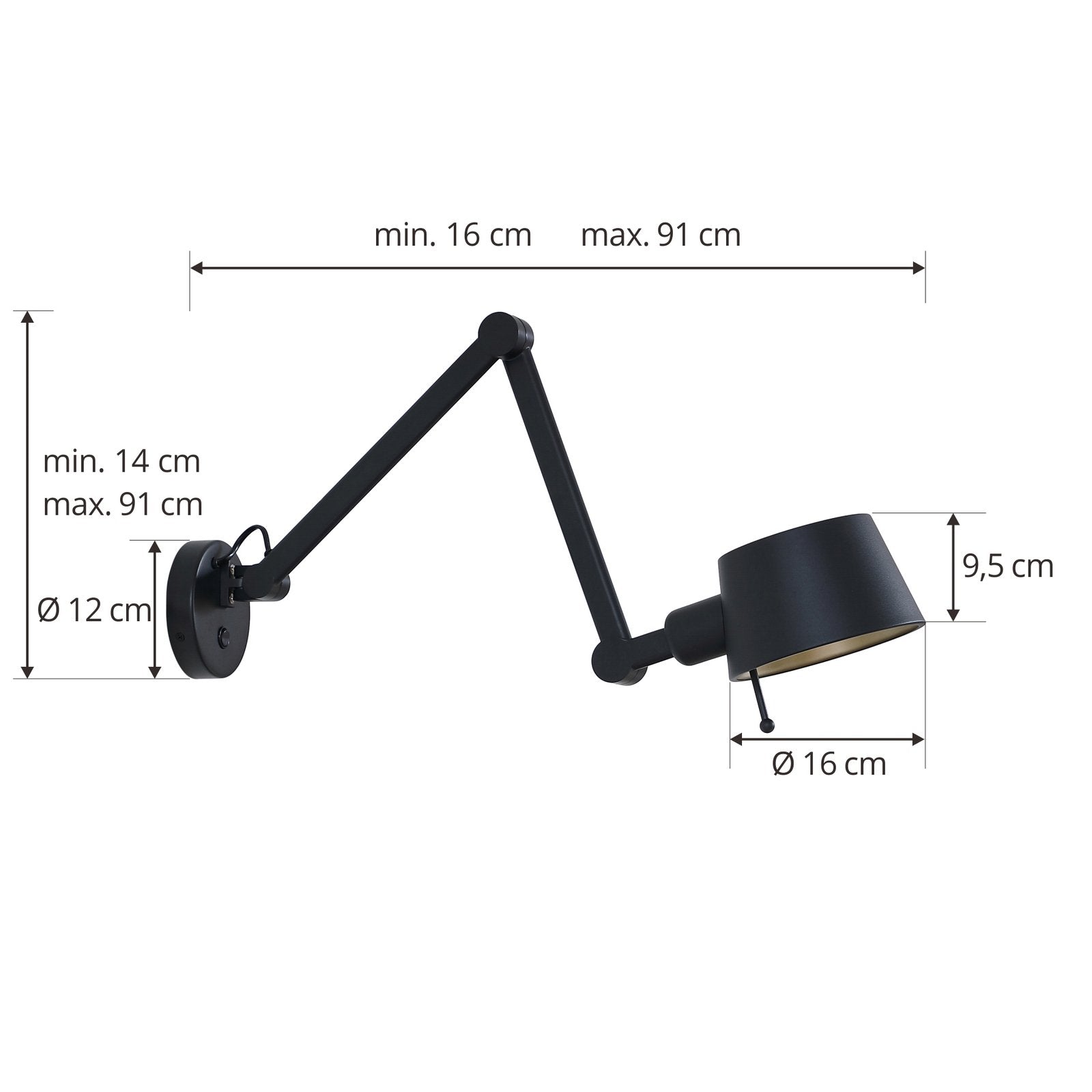 Lucande Silka verstellbar E27 Wandleuchte Wandlampe Leuchte Lampe LED schwarz - 4251911778755