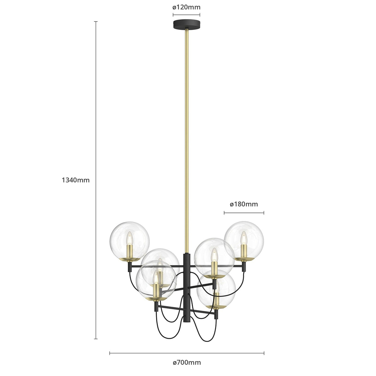 Lucande Sotiana Hängeleuchte Hängeleuchte Leuchte Lampe E14 6 Glaskugeln messing - 4251096579246