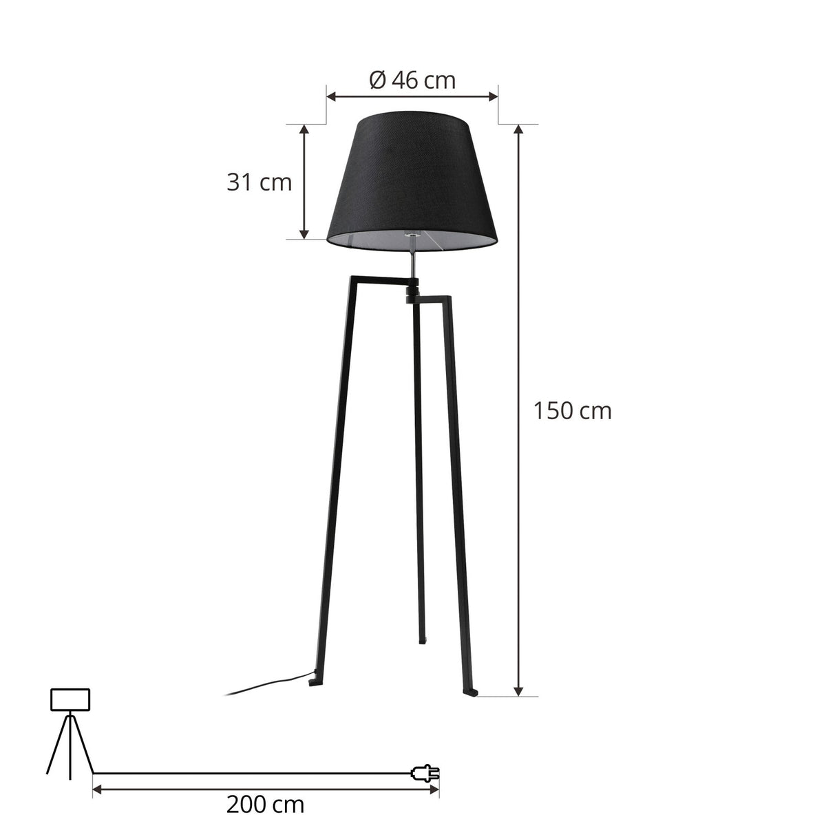 Lucande Stehleuchte Lampe Stehlampe Amona schwarz Textil 150 cm Dreibein - 4251911778953